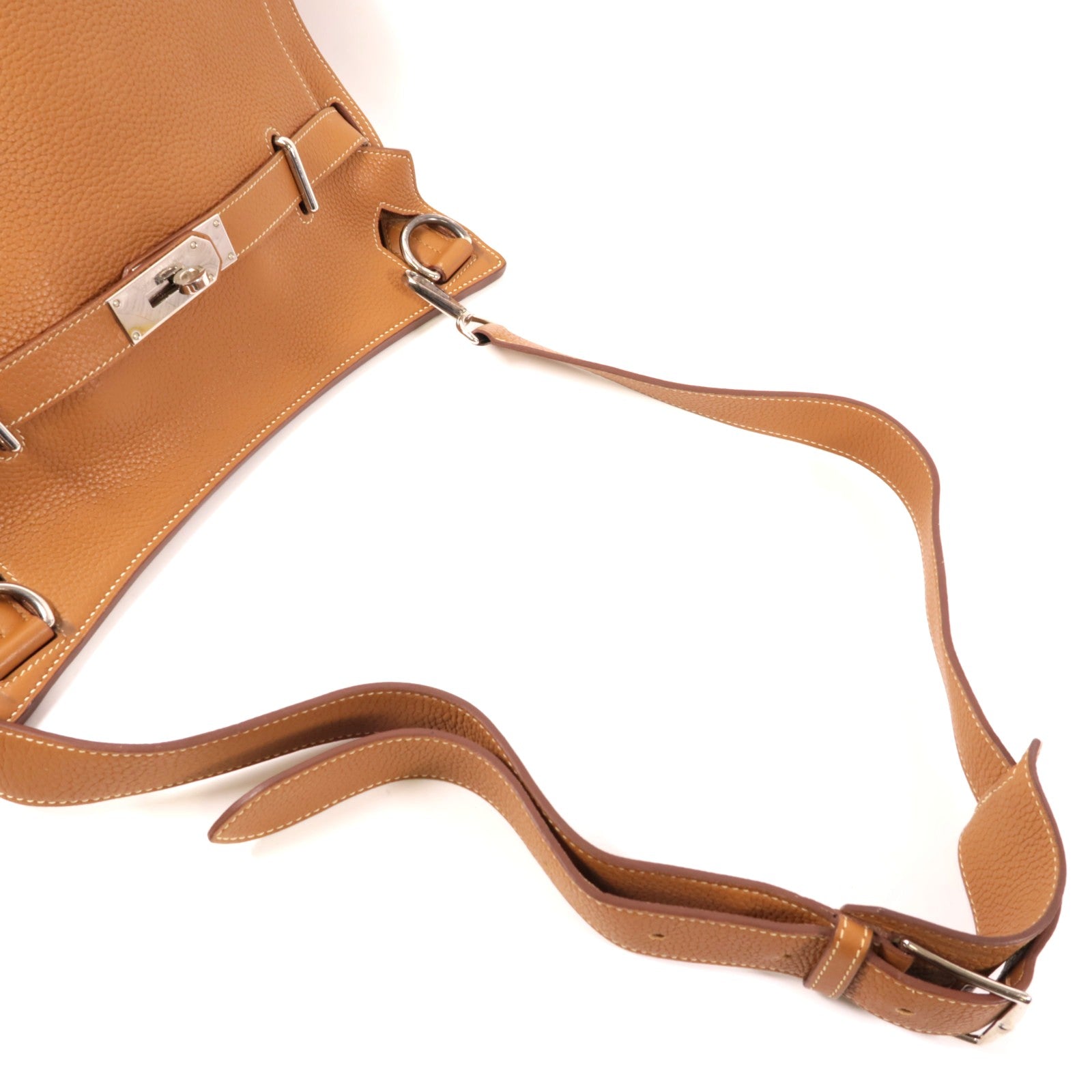 HERMES Clemence皮革Jypsiere 34銀扣肩背袋Gold