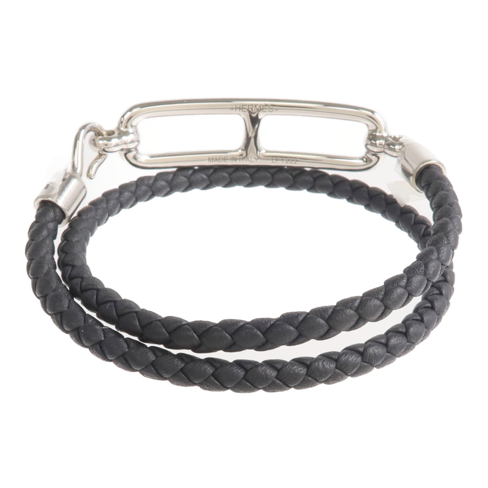 HERMES Swift皮革Roulis Double Bracelet銀扣手鏈
