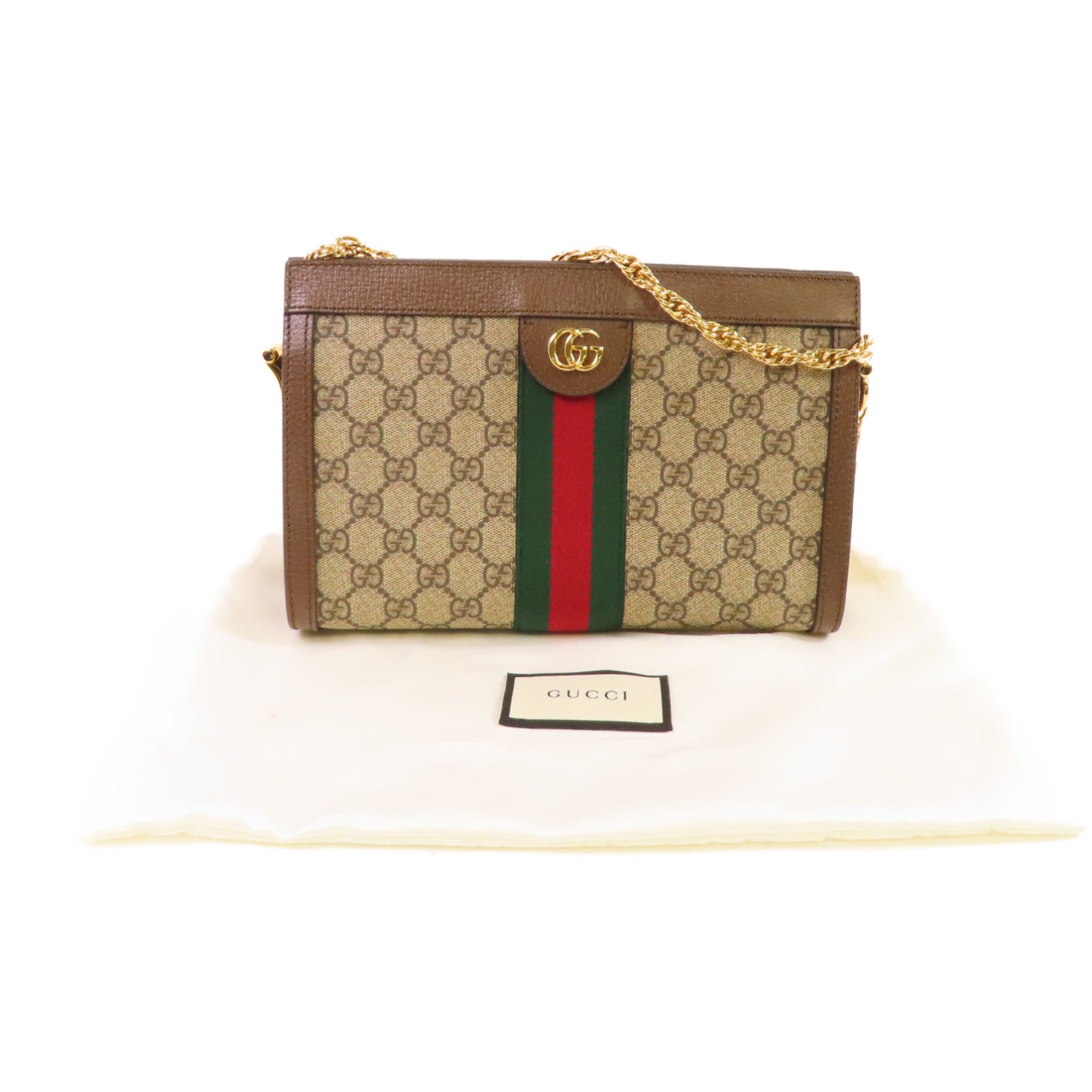 GUCCI 塗層帆布GG Supereme Shoulder Bag金扣肩背袋啡色