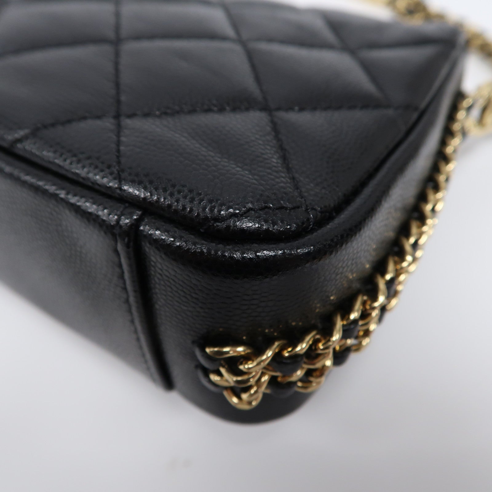 CHANEL 菱格牛皮皮革Mini Flap Bag金扣鏈帶肩背袋黑色