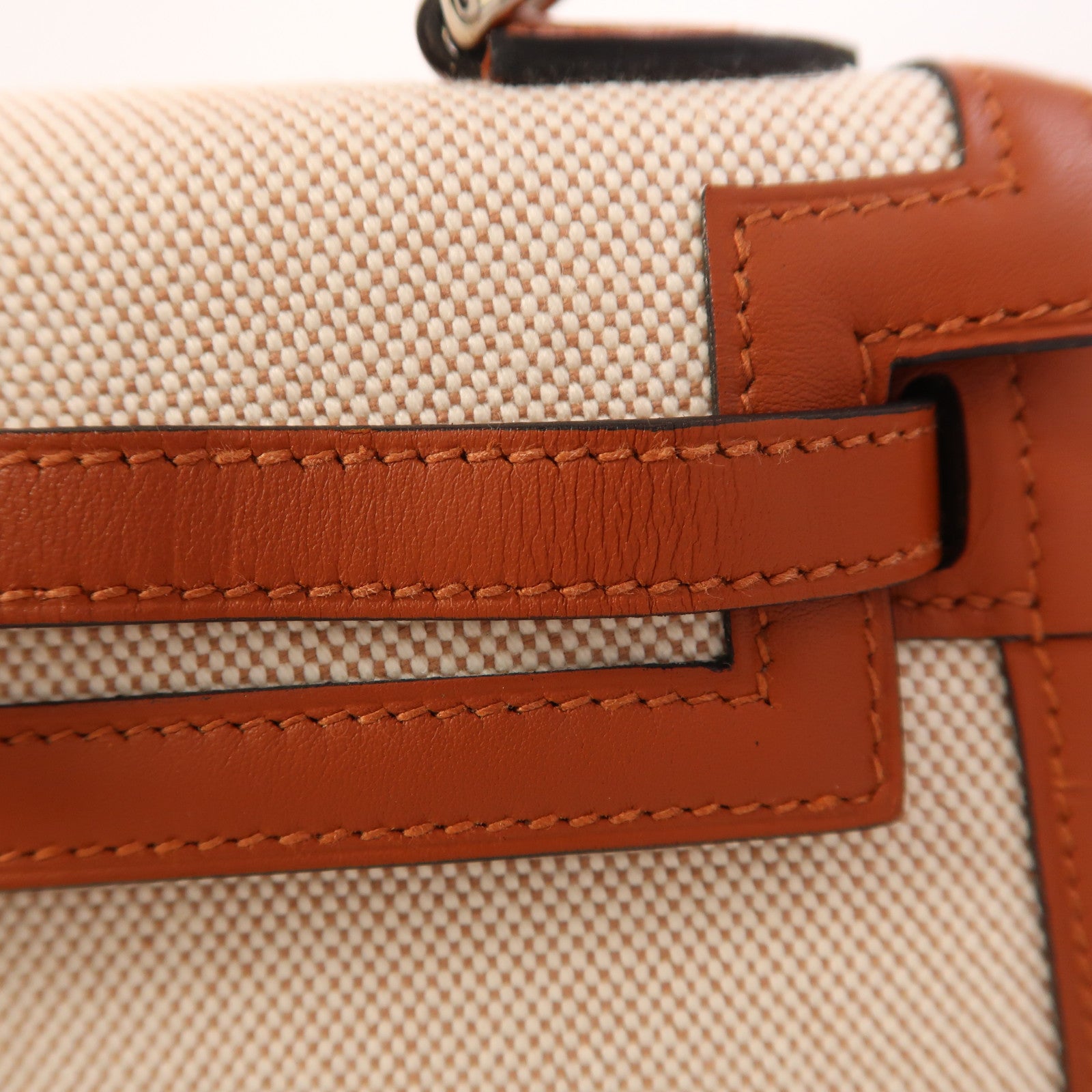 HERMES Toile H帆布/Swift皮革Kelly 25銀扣手挽肩背兩用袋Cuivre