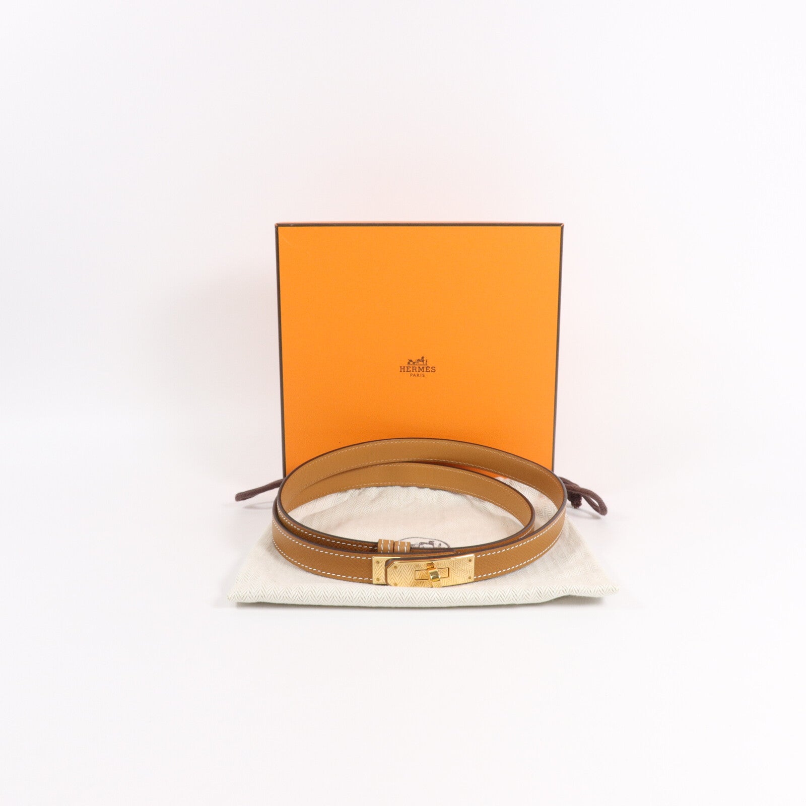 HERMES Epsom皮革Kelly 18 Belt皮帶Gold