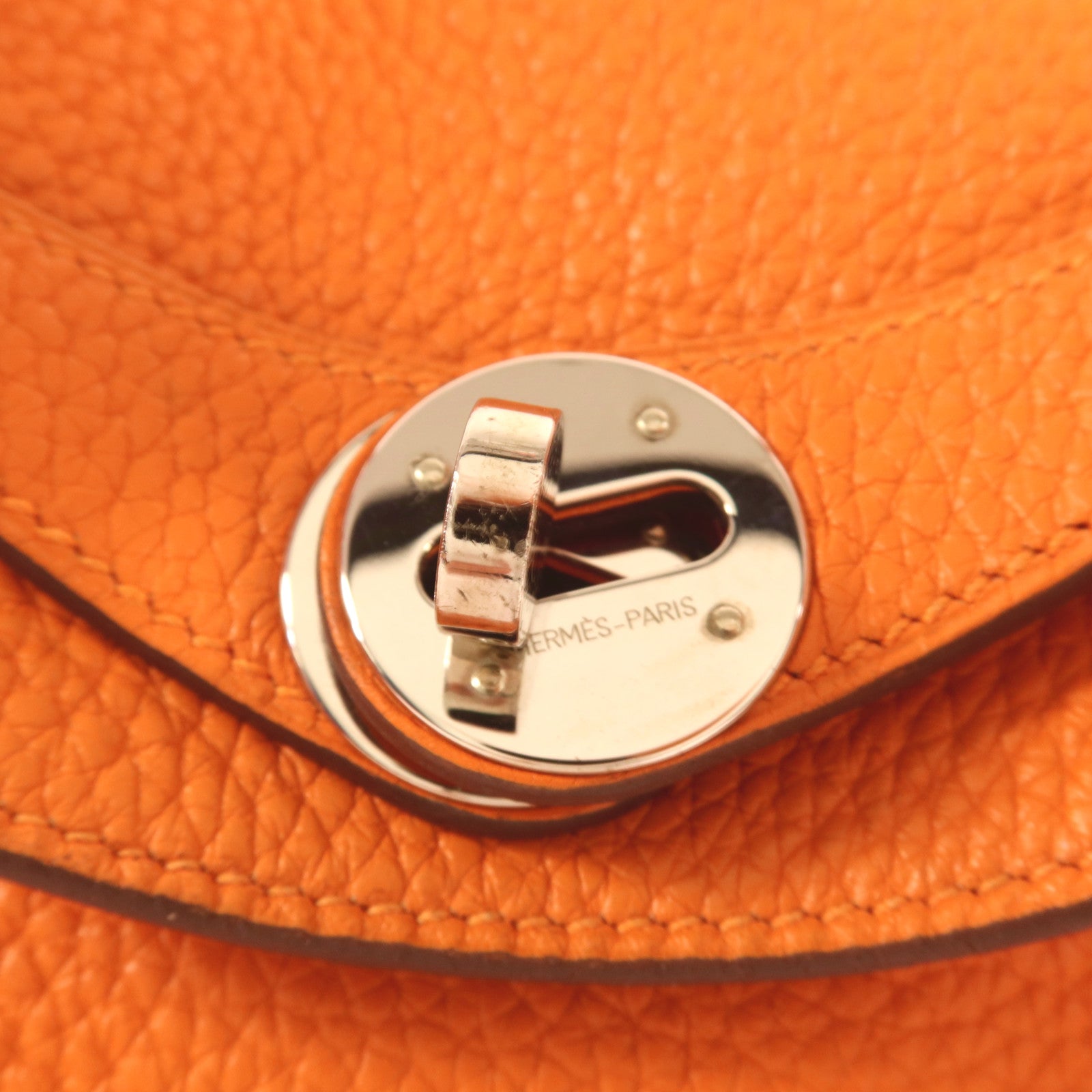 HERMES Clemence皮革Lindy 26銀扣手挽肩背兩用袋Orange