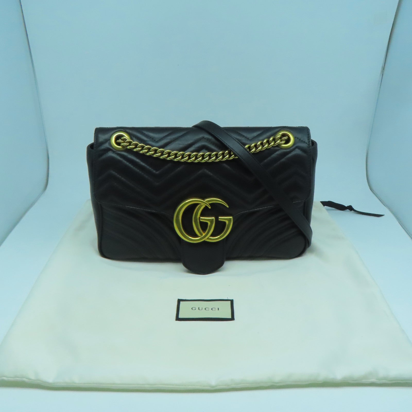 GUCCI 牛皮皮革GG Marmont金扣肩背袋黑色