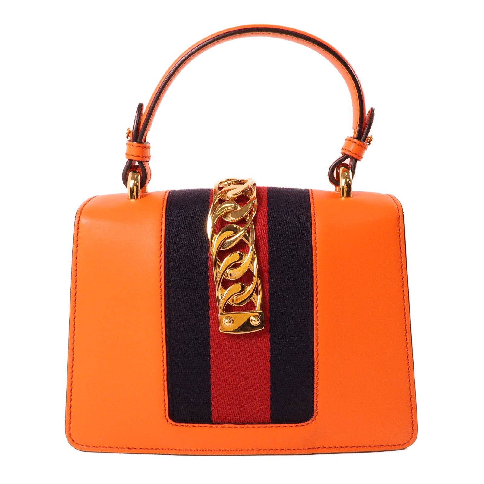 GUCCI 牛皮皮革Sylive Leather Mini Bag金扣手挽肩背兩用袋橙色