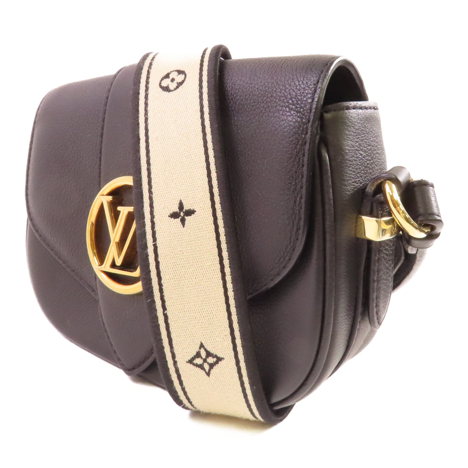 LOUIS VUITTON 牛皮皮革Pont 9 Soft MM金扣肩背袋黑色