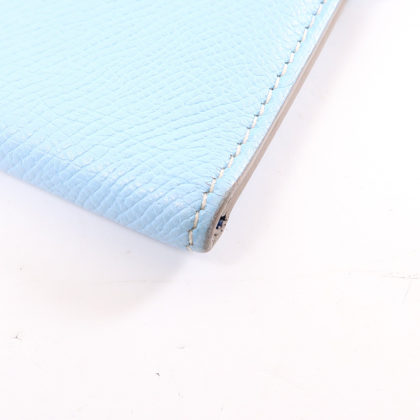 HERMES Epsom皮革Kelly Wallet銀扣長錢包Celeste/淺藍色