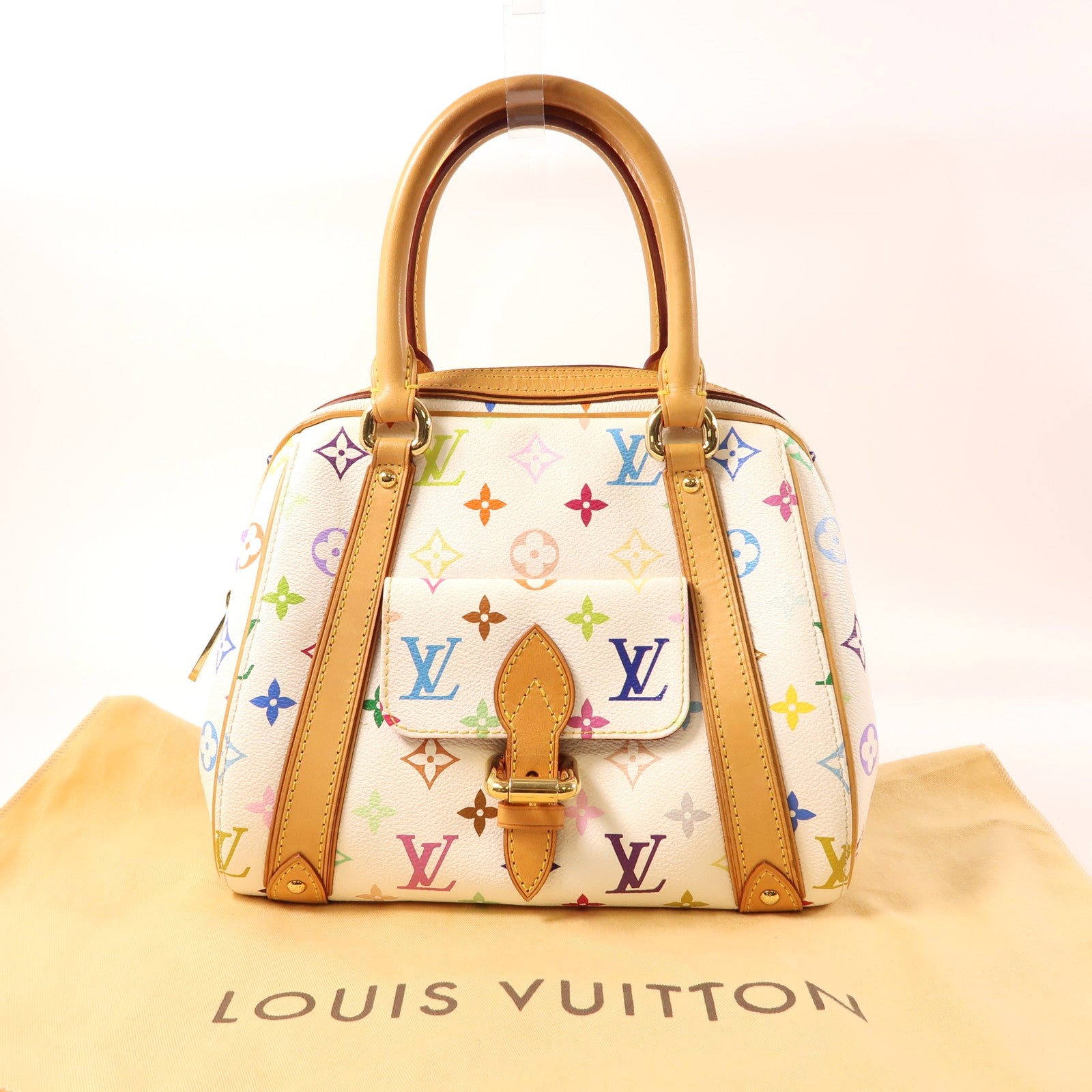 LOUIS VUITTON 塗層帆布Priscilla金扣手挽袋白色/彩色
