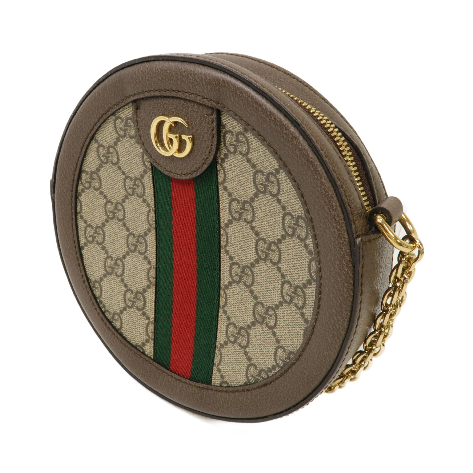 GUCCI 塗層帆布Ophidia GG Mini Shoulder Bag金扣鏈帶肩背袋棕色