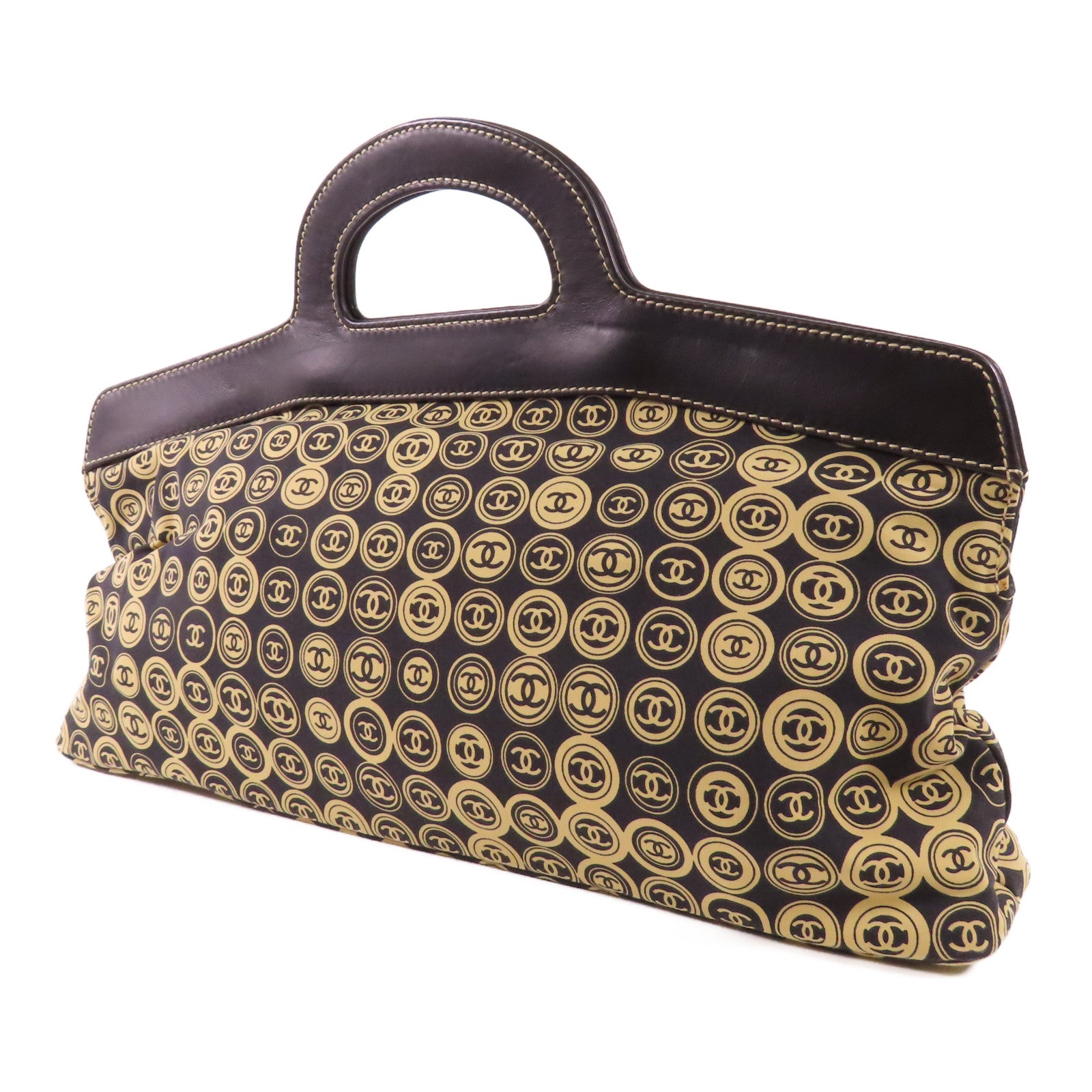 CHANEL 皮革/布料CC Logo Handbag金扣手挽袋