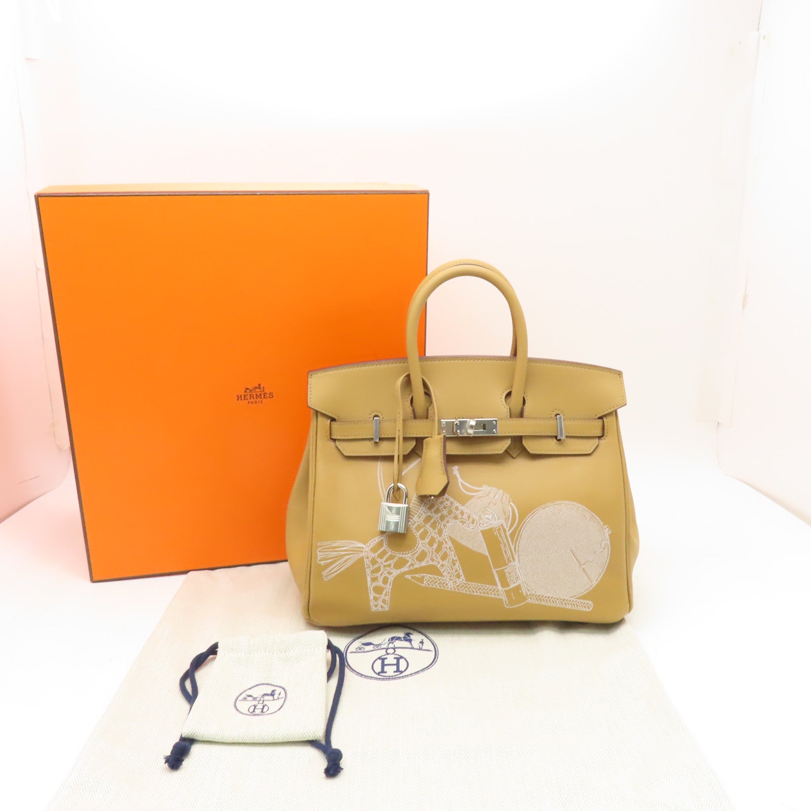 HERMES **【激減優惠】Swift皮革Birkin 25銀扣手挽袋Biscuit米色
