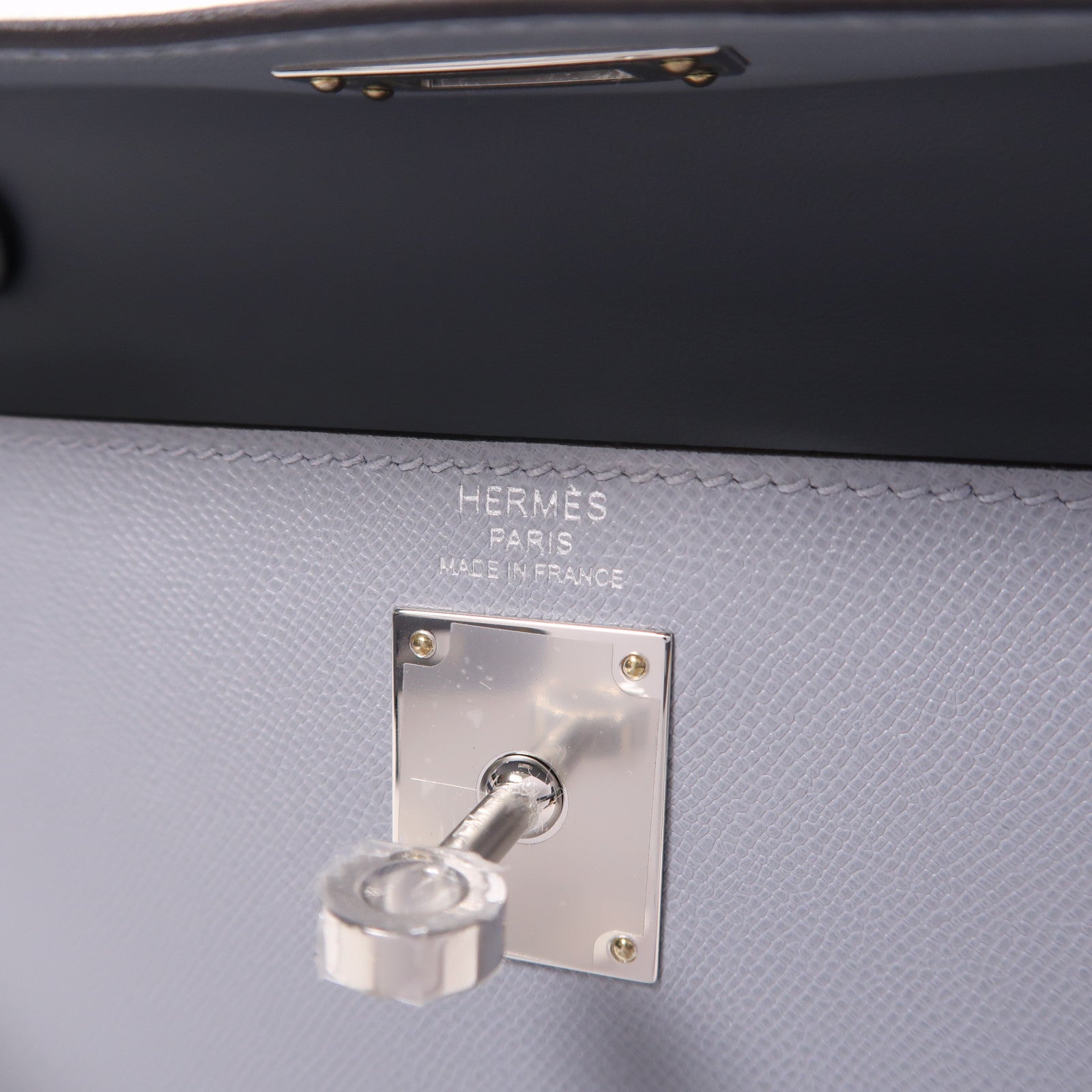 HERMES Madame皮革Kelly Elan銀扣肩背袋Gris Pantin