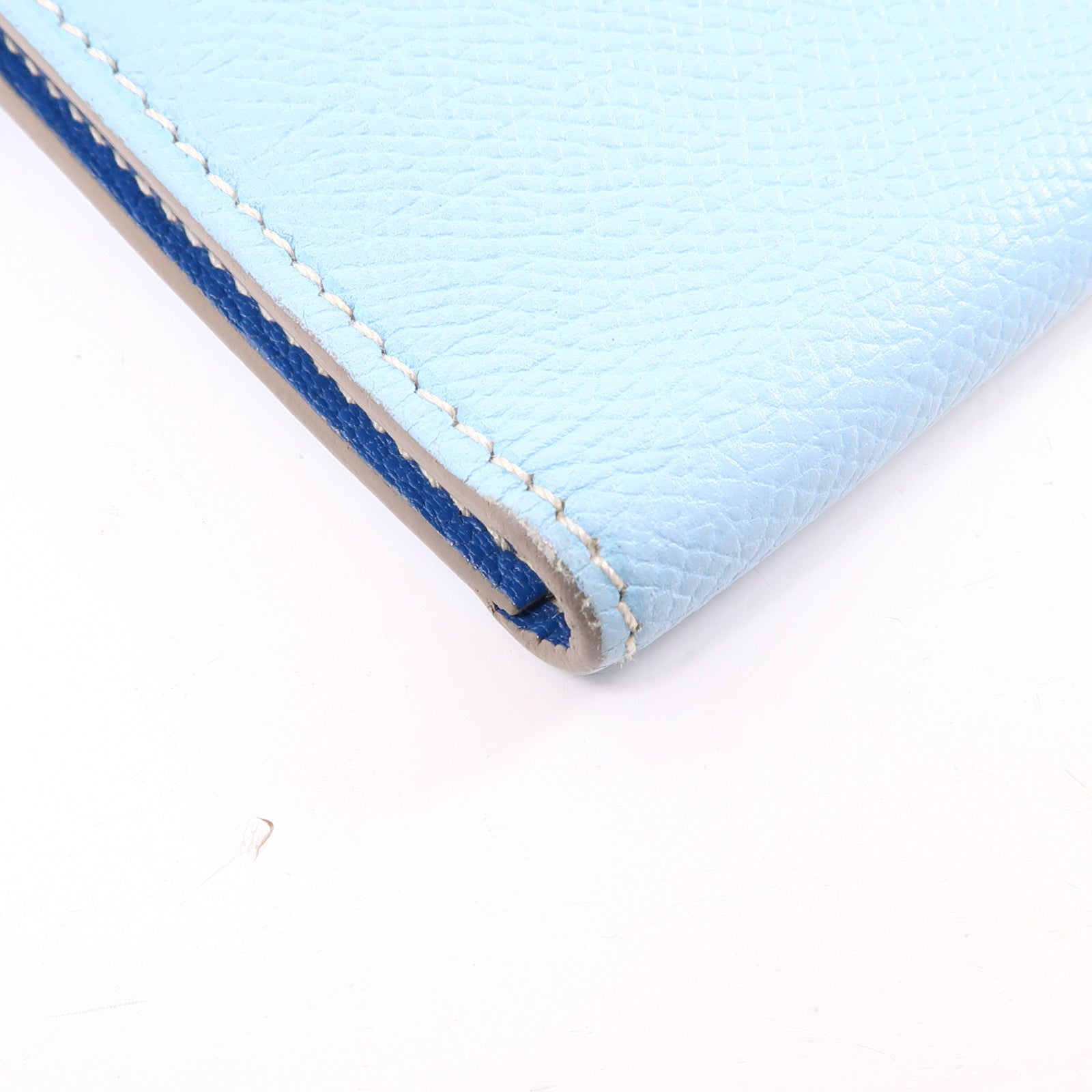 HERMES Epsom皮革Kelly Wallet銀扣長錢包Celeste/淺藍色