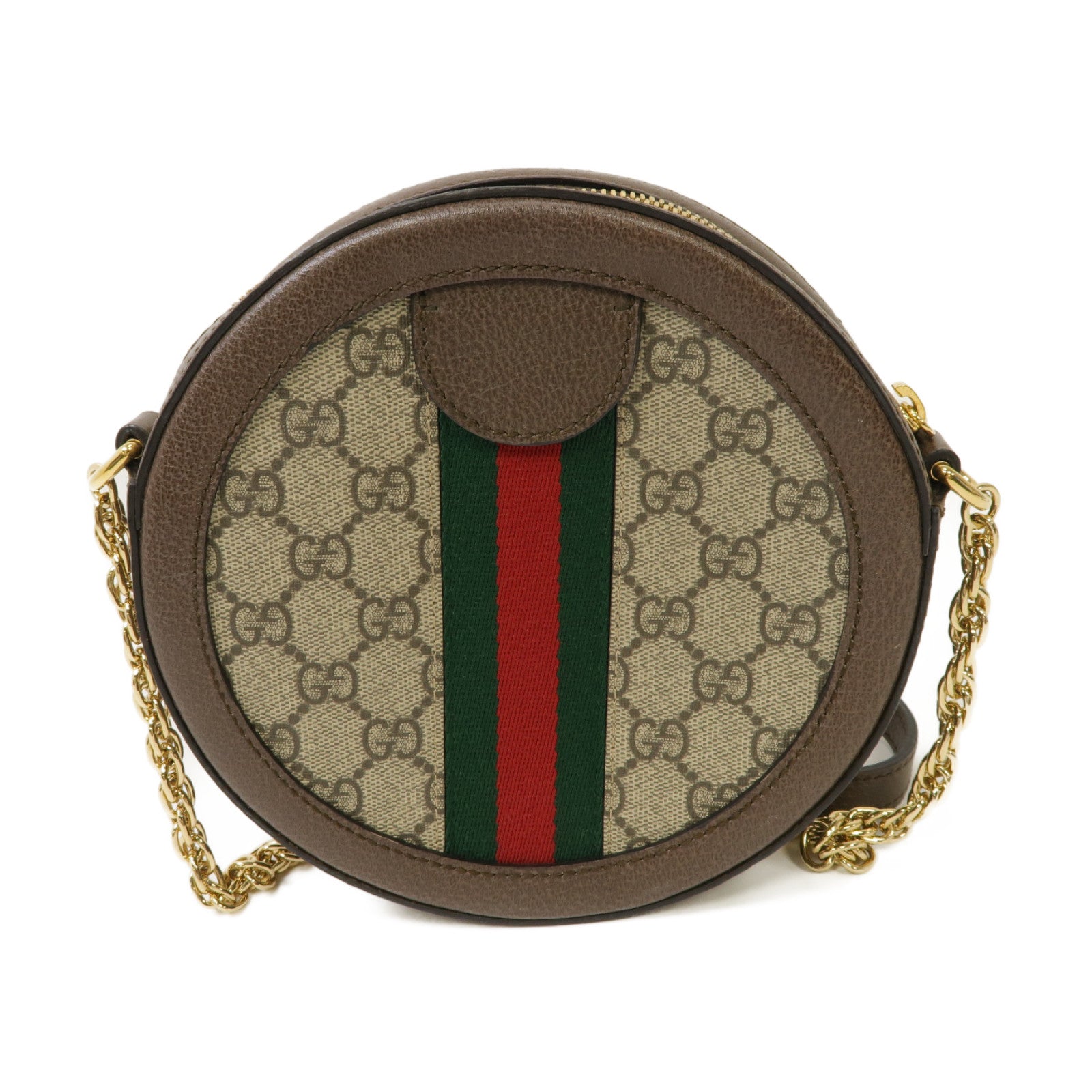 GUCCI 塗層帆布Ophidia GG Mini Shoulder Bag金扣鏈帶肩背袋棕色
