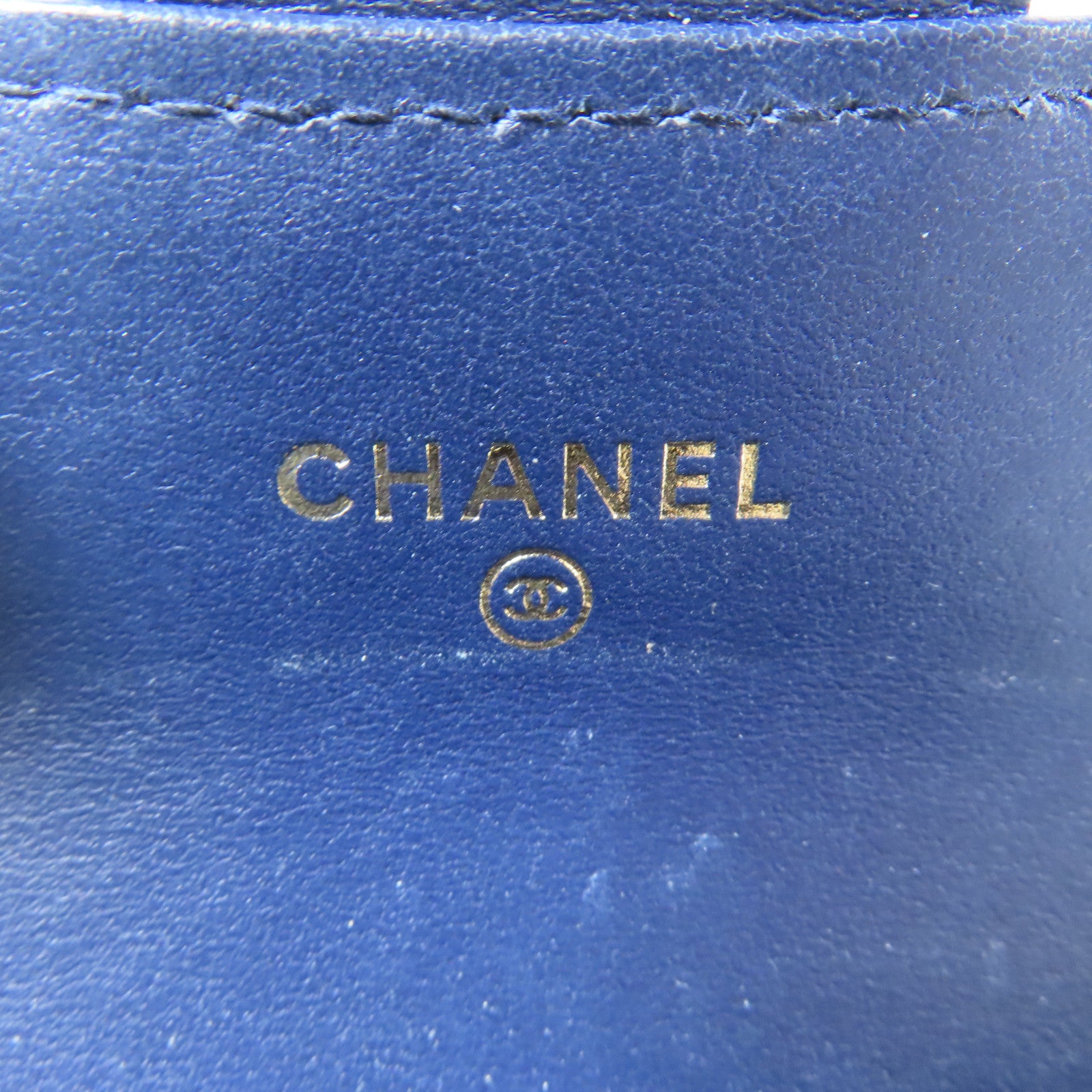 CHANEL 菱格牛皮皮革Card Case金扣卡片包藍色