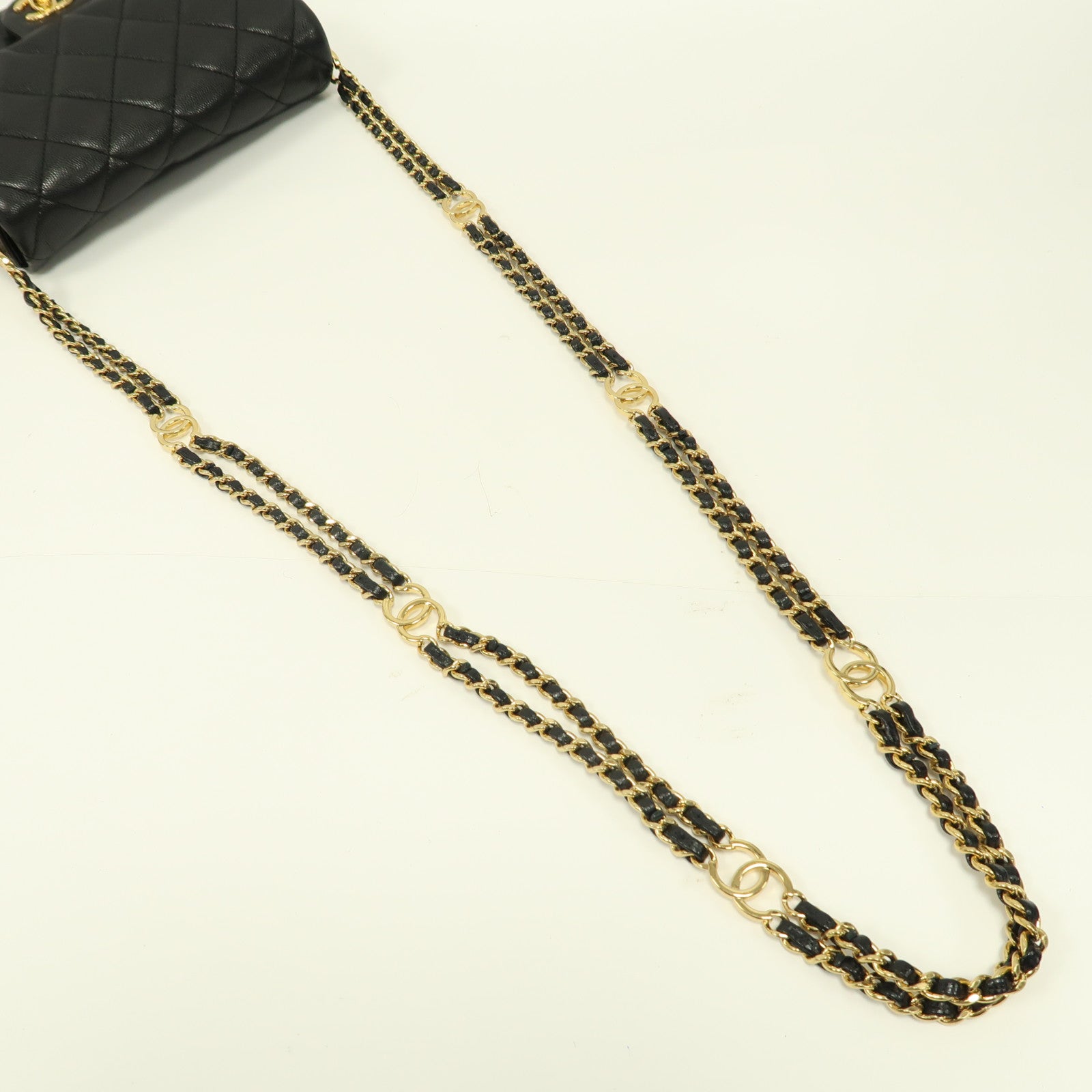 CHANEL 菱格牛皮皮革Mini Flap Bag金扣鏈帶肩背袋黑色