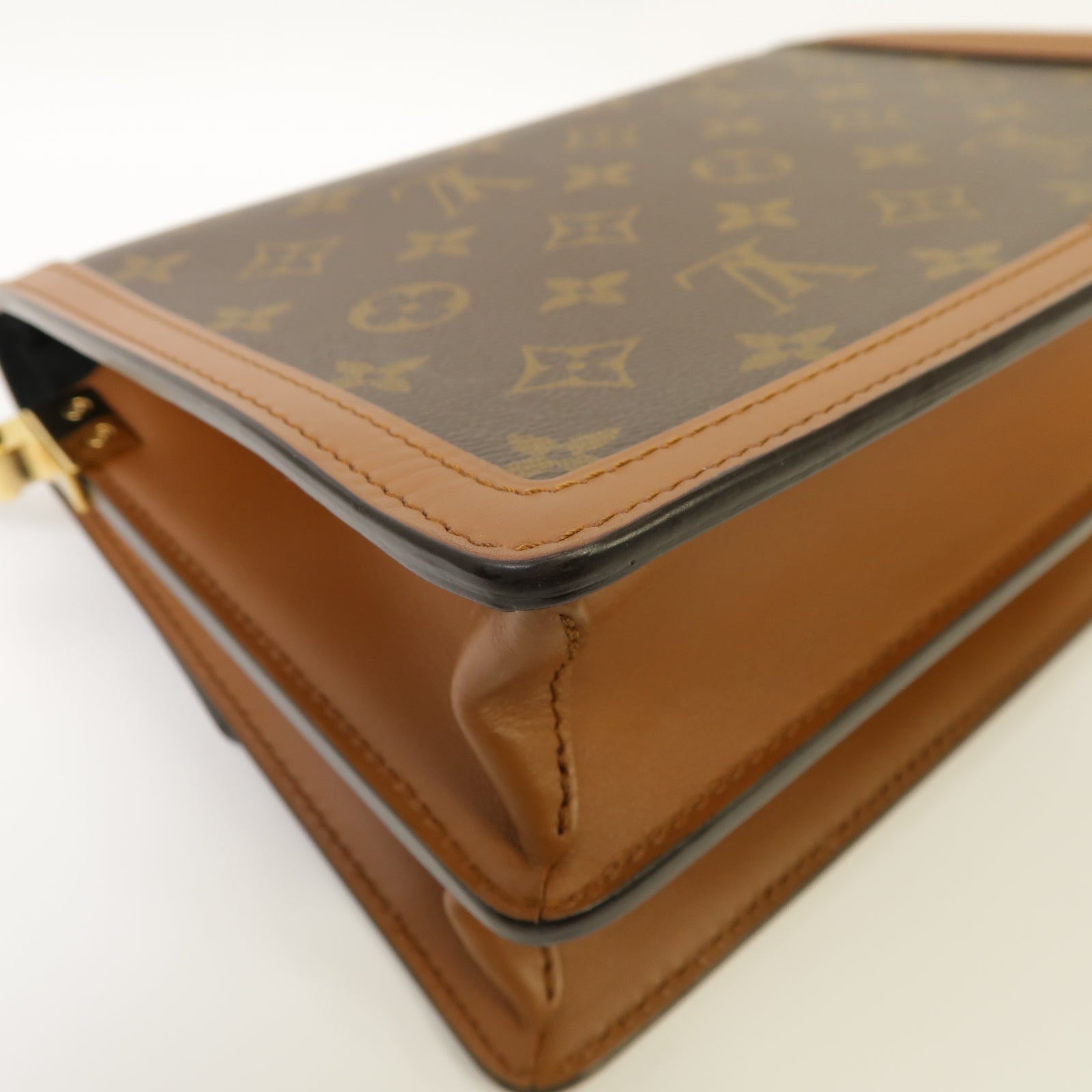 LOUIS VUITTON Monogram Reverse Dauphine金扣肩背袋啡色