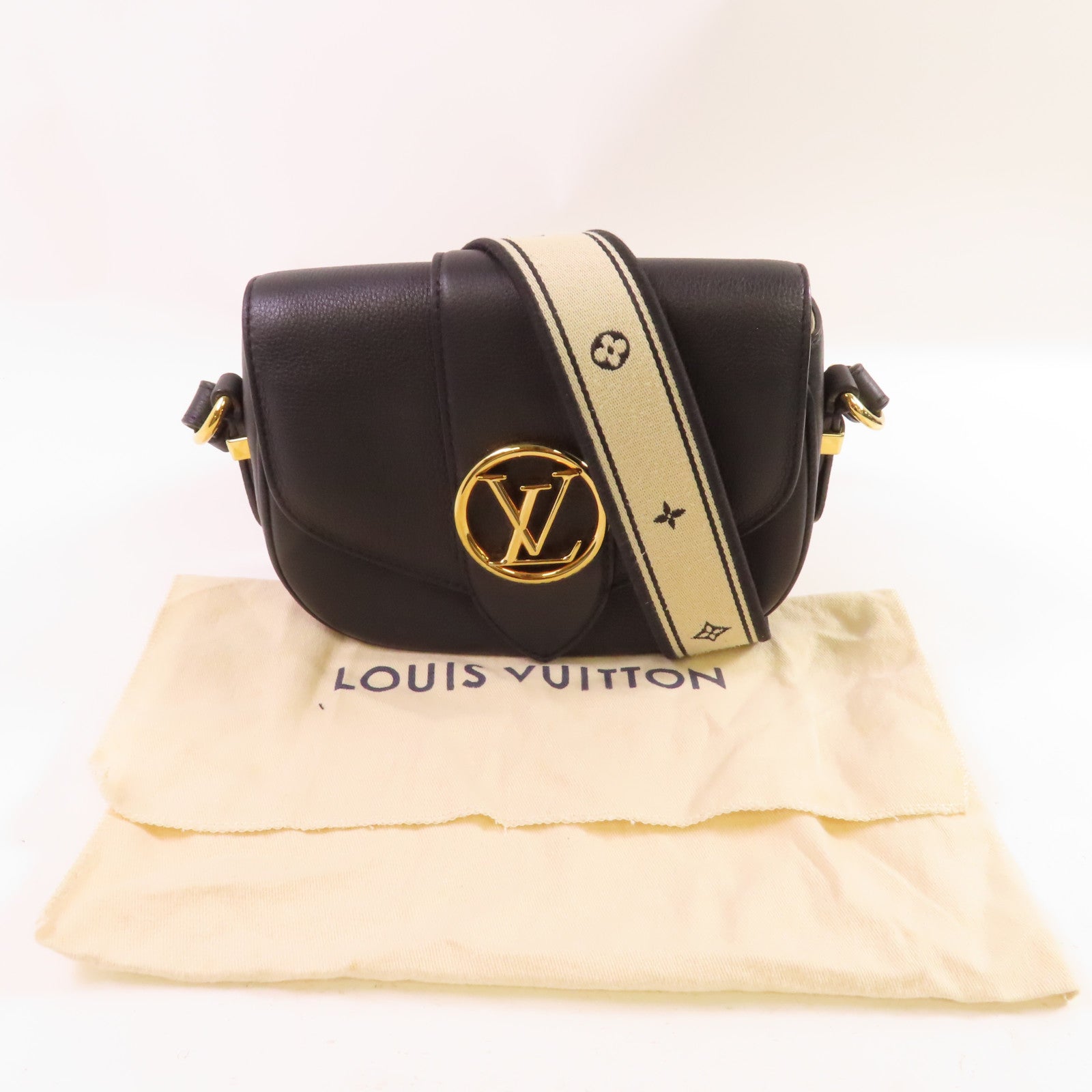 LOUIS VUITTON 牛皮皮革Pont 9 Soft MM金扣肩背袋黑色