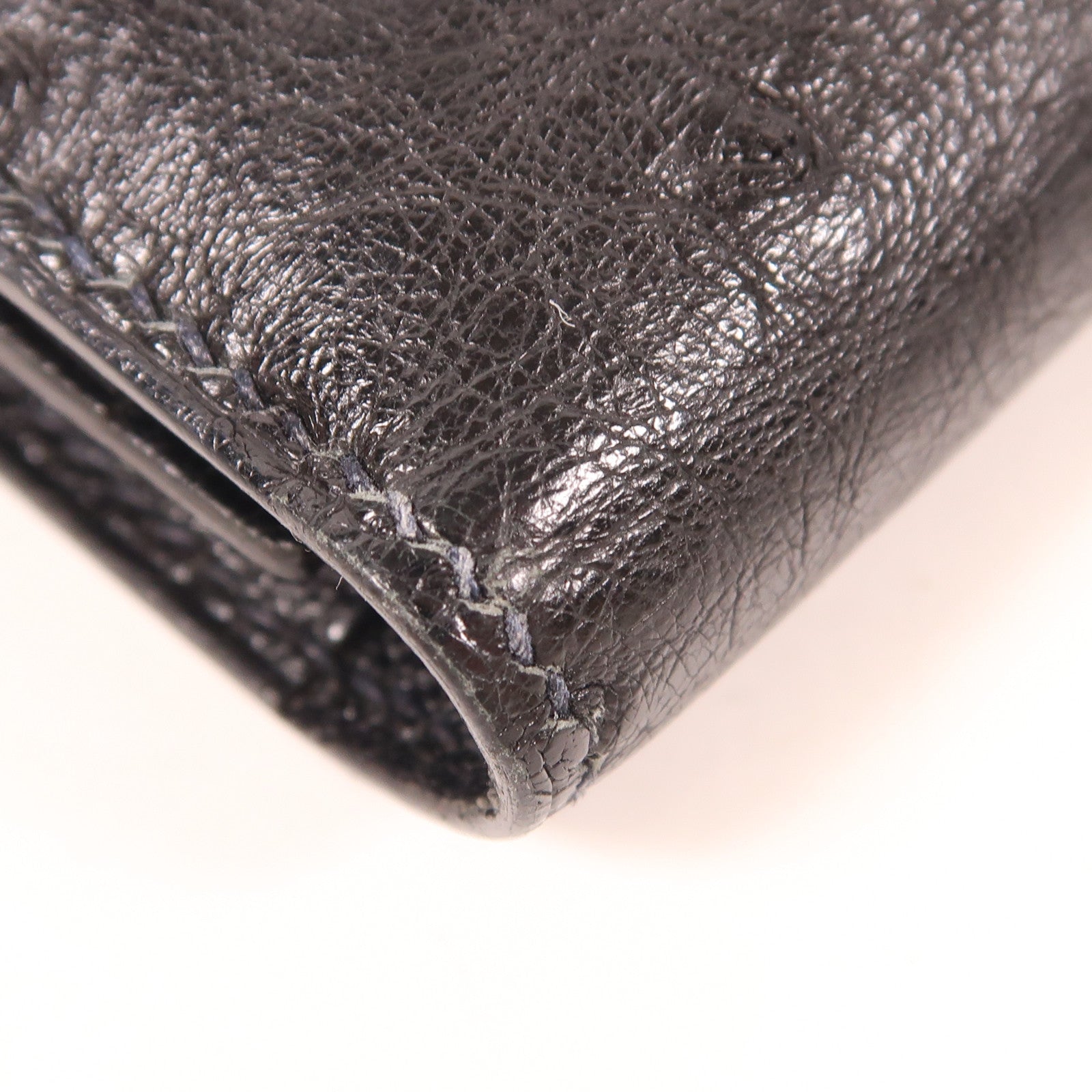 HERMES 鴕鳥皮革Portefeuille Bearn Souffle金扣長錢包Noir黑色