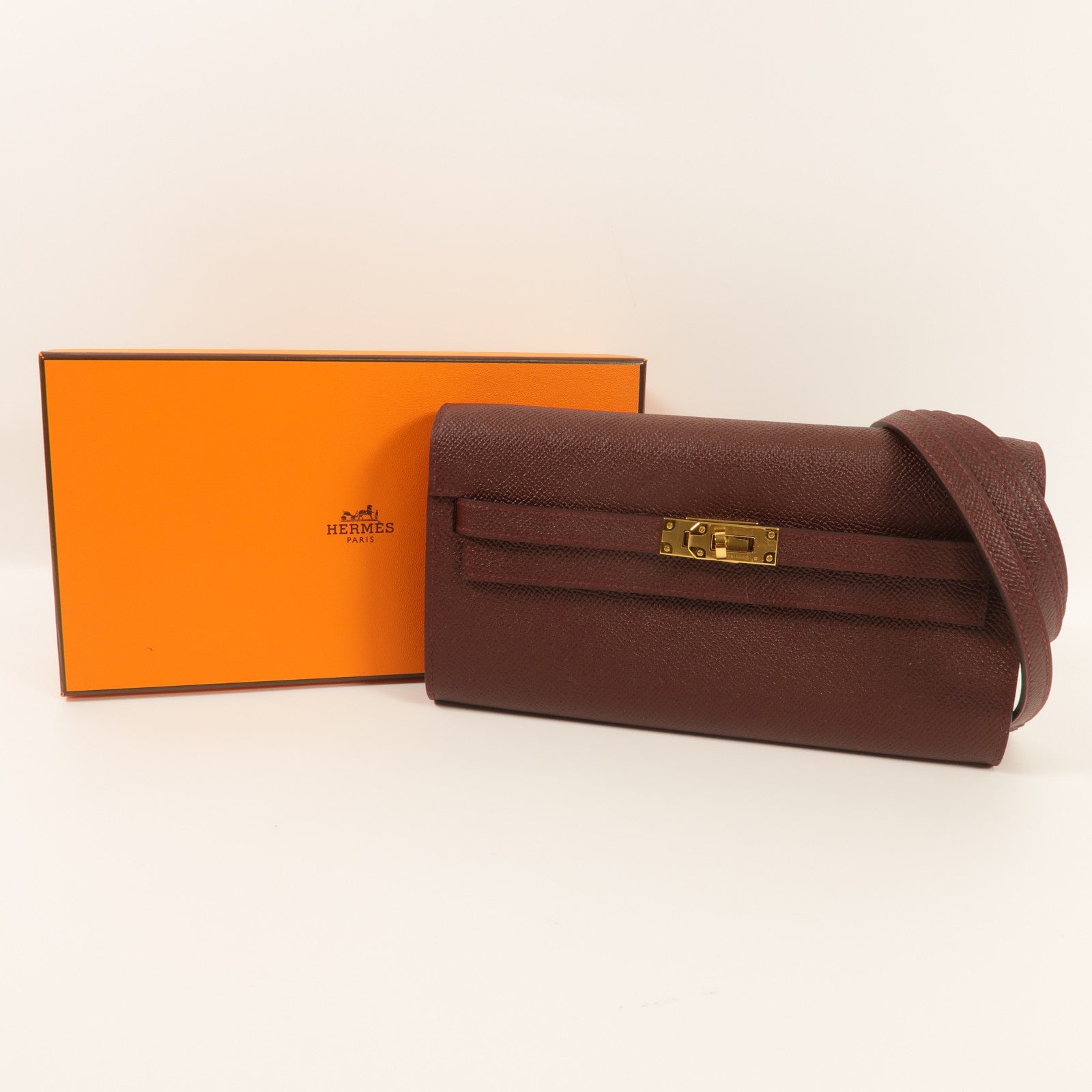HERMES Epsom皮革Kelly To Go金扣肩背袋57/Bordeaux