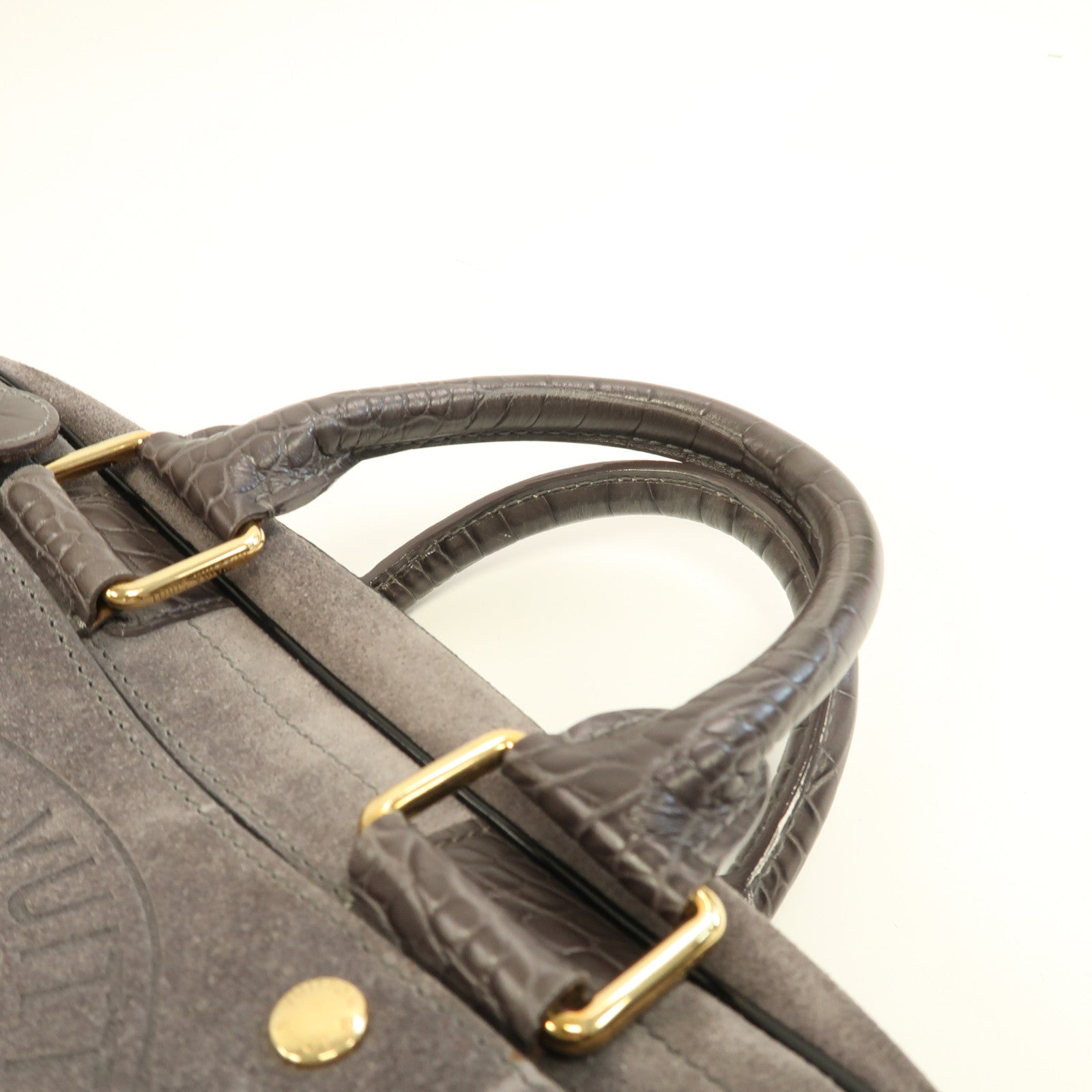 LOUIS VUITTON 絨面皮革Cruise Stamp Bag金扣手挽袋灰色