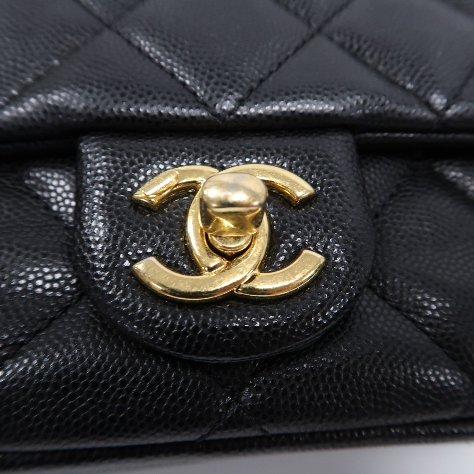 CHANEL 菱格牛皮皮革Mini Flap Bag金扣鏈帶肩背袋黑色