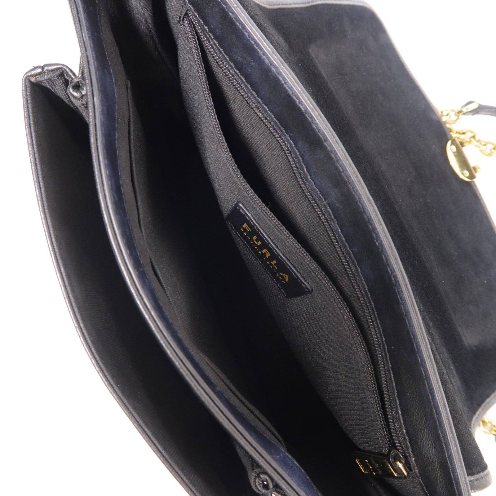 Furla 牛皮皮革Chain Shoulder金扣鏈帶肩背袋