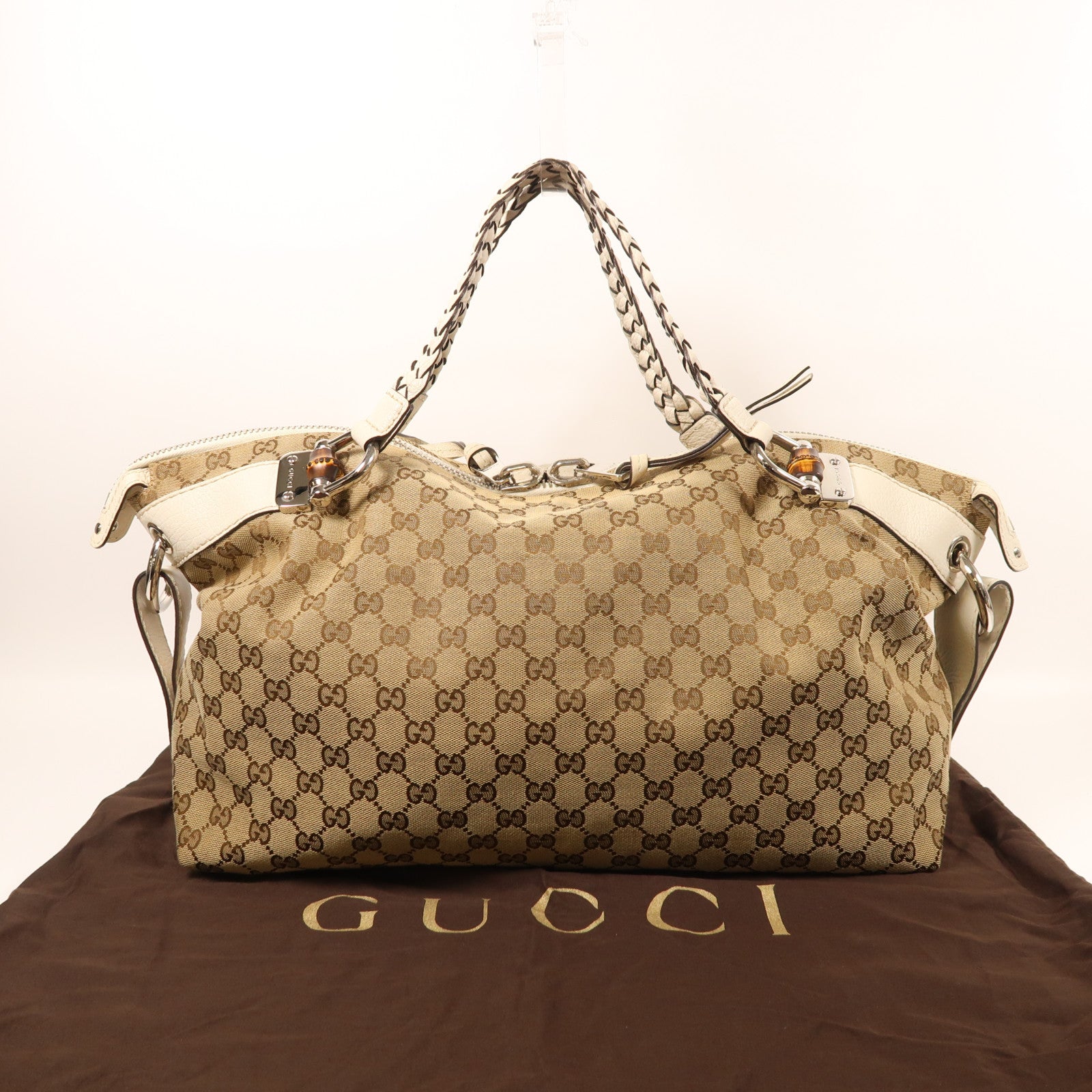 GUCCI 帆布Hand Bag銀扣手挽袋