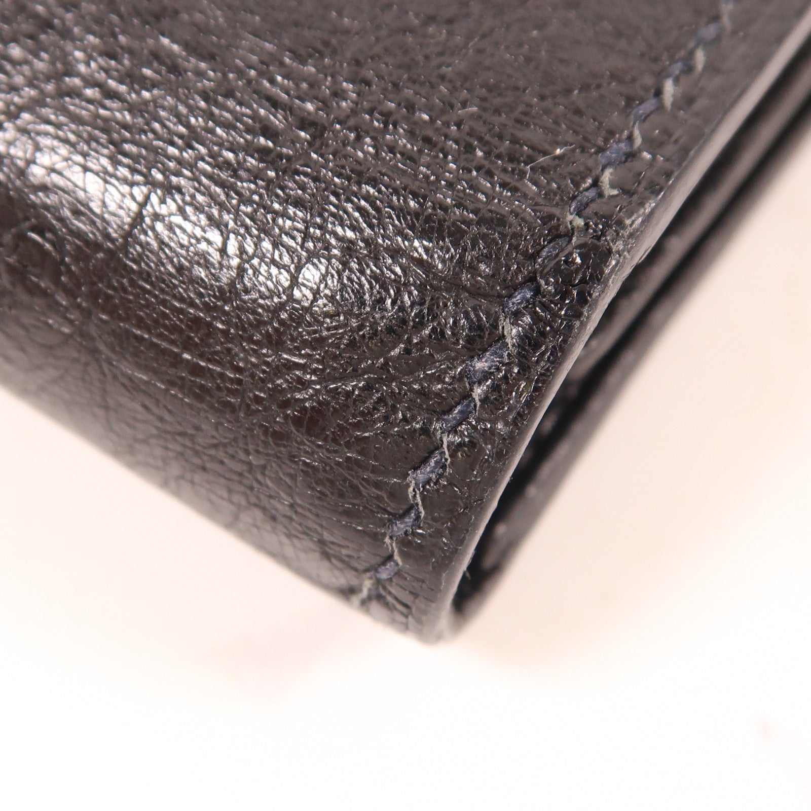 HERMES 【激減優惠】鴕鳥皮革Portefeuille Bearn Souffle金扣長錢包Noir黑色