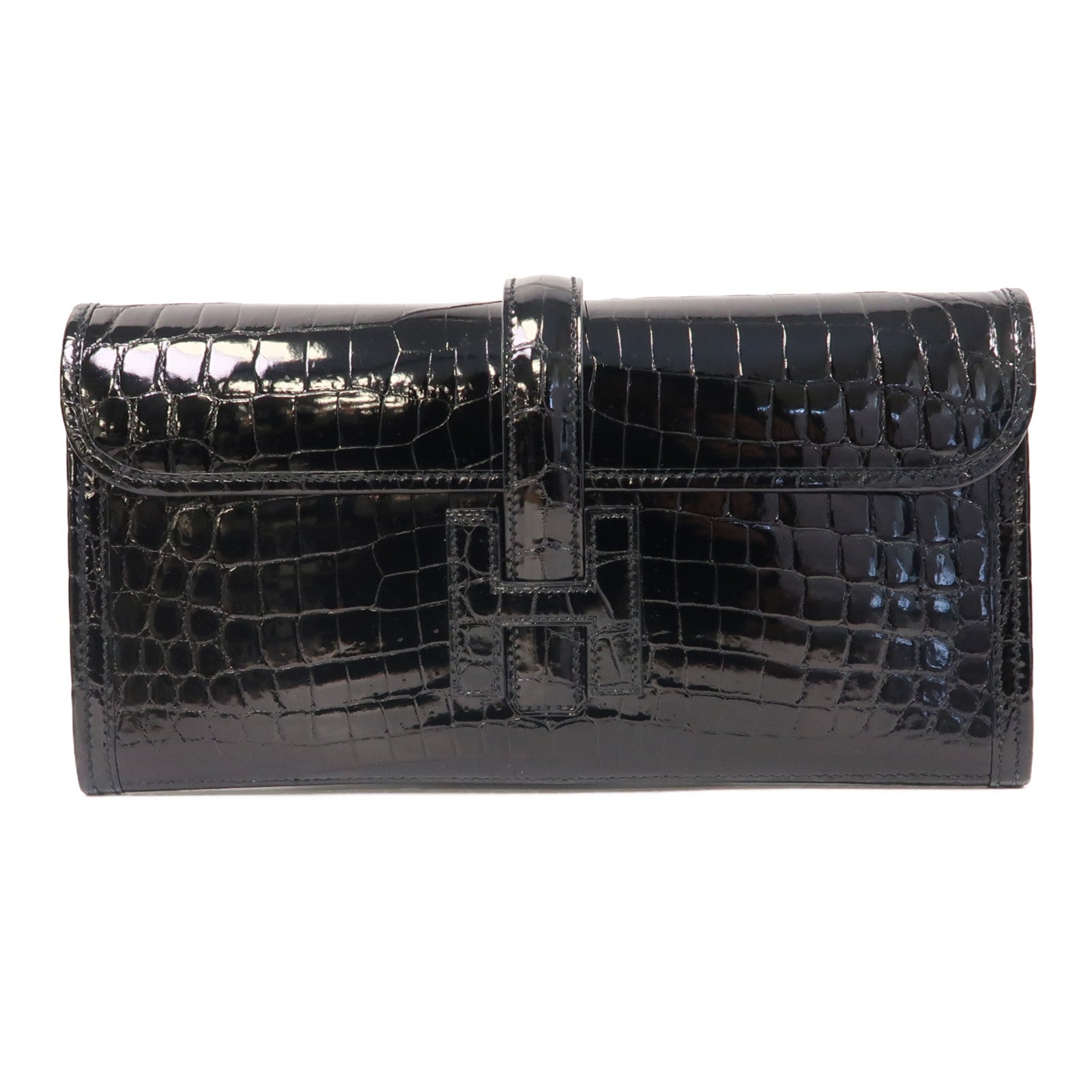 HERMES Croco Niloticus皮革Jije手拿包黑色