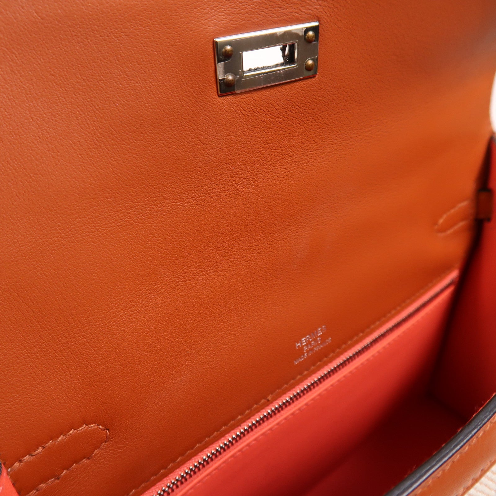 HERMES Toile H帆布/Swift皮革Kelly 25銀扣手挽肩背兩用袋Cuivre