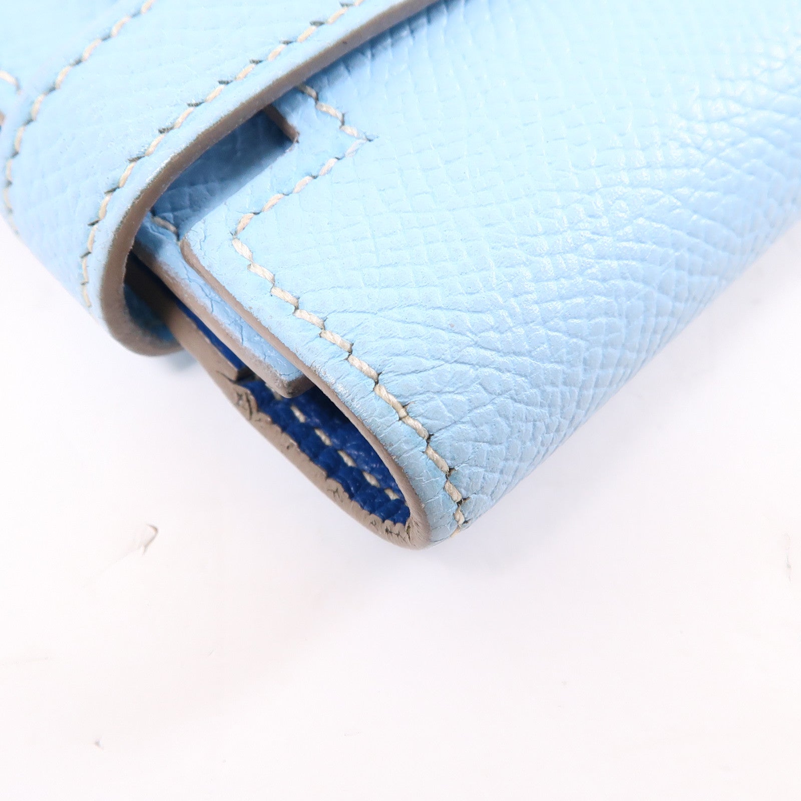 HERMES Epsom皮革Kelly Wallet銀扣長錢包Celeste/淺藍色