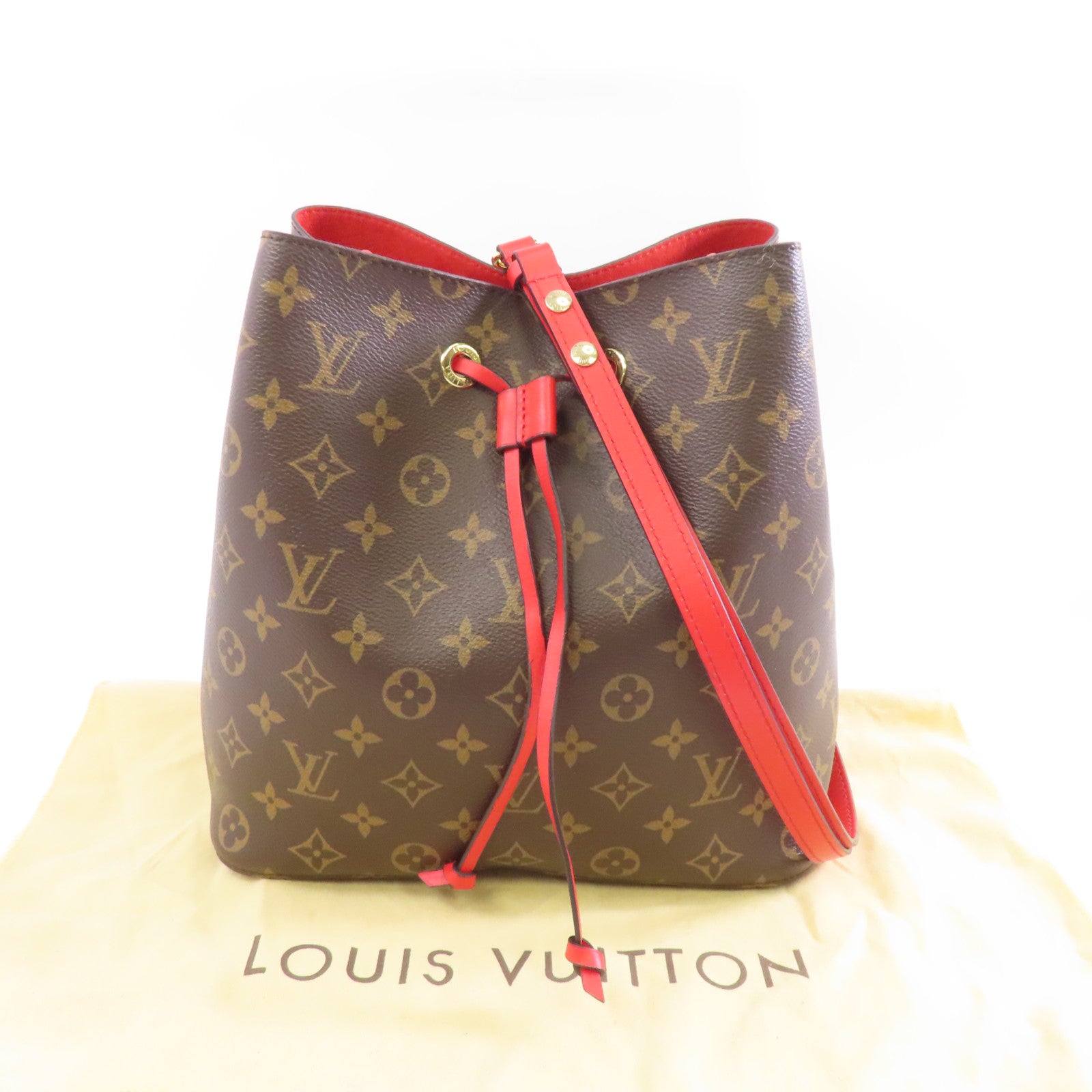 LOUIS VUITTON Monogram Neo Noe MM金扣肩背袋紅色/啡色