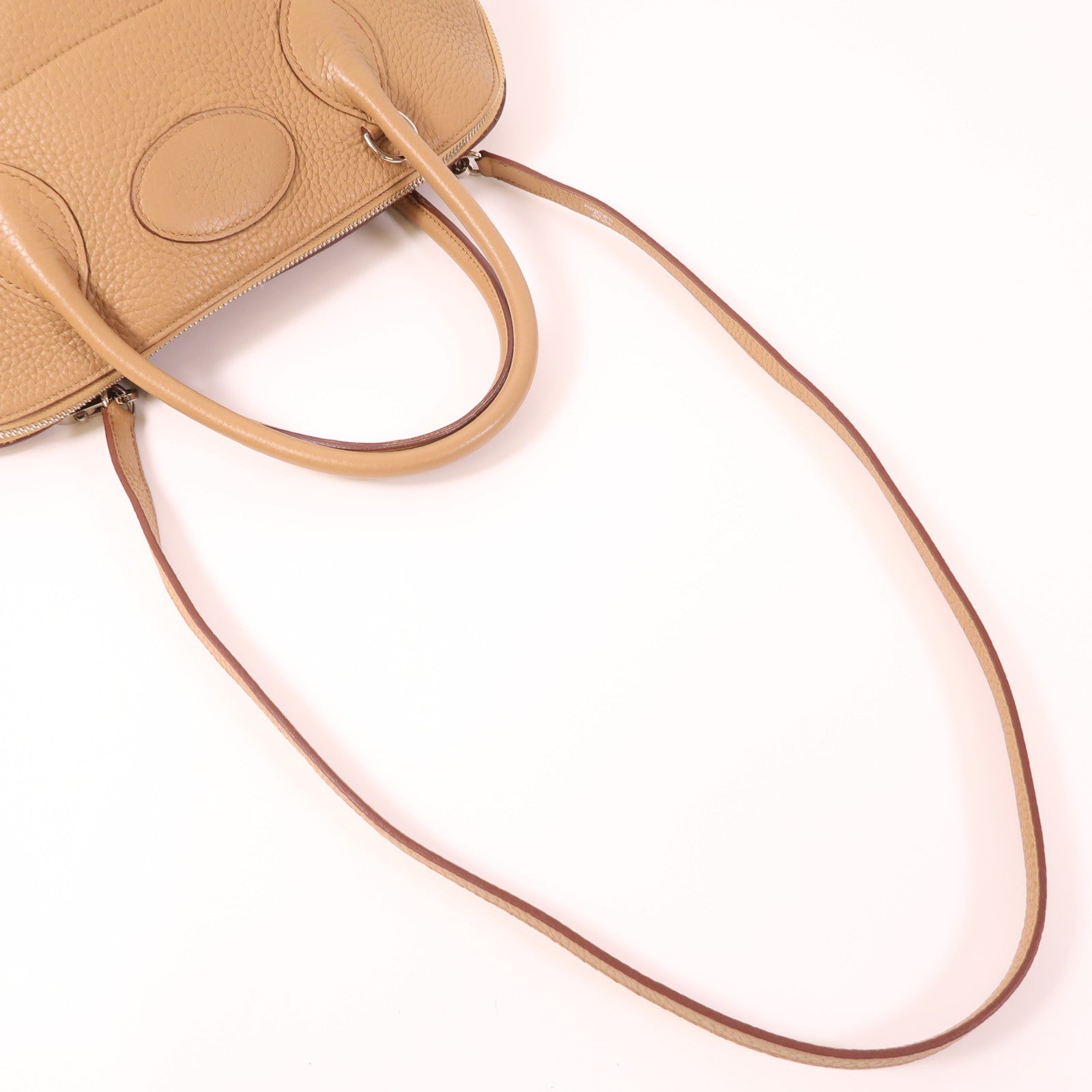 HERMES Clemence皮革Bolide 35銀扣手挽肩背兩用袋Tabac Camel