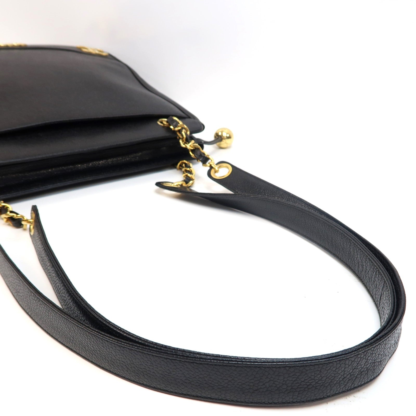 CHANEL Caviar皮革Shoulder Tote金扣肩背袋黑色
