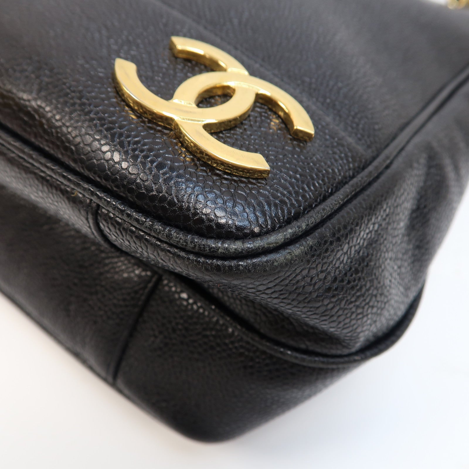 CHANEL Caviar皮革Shoulder Tote金扣肩背袋黑色