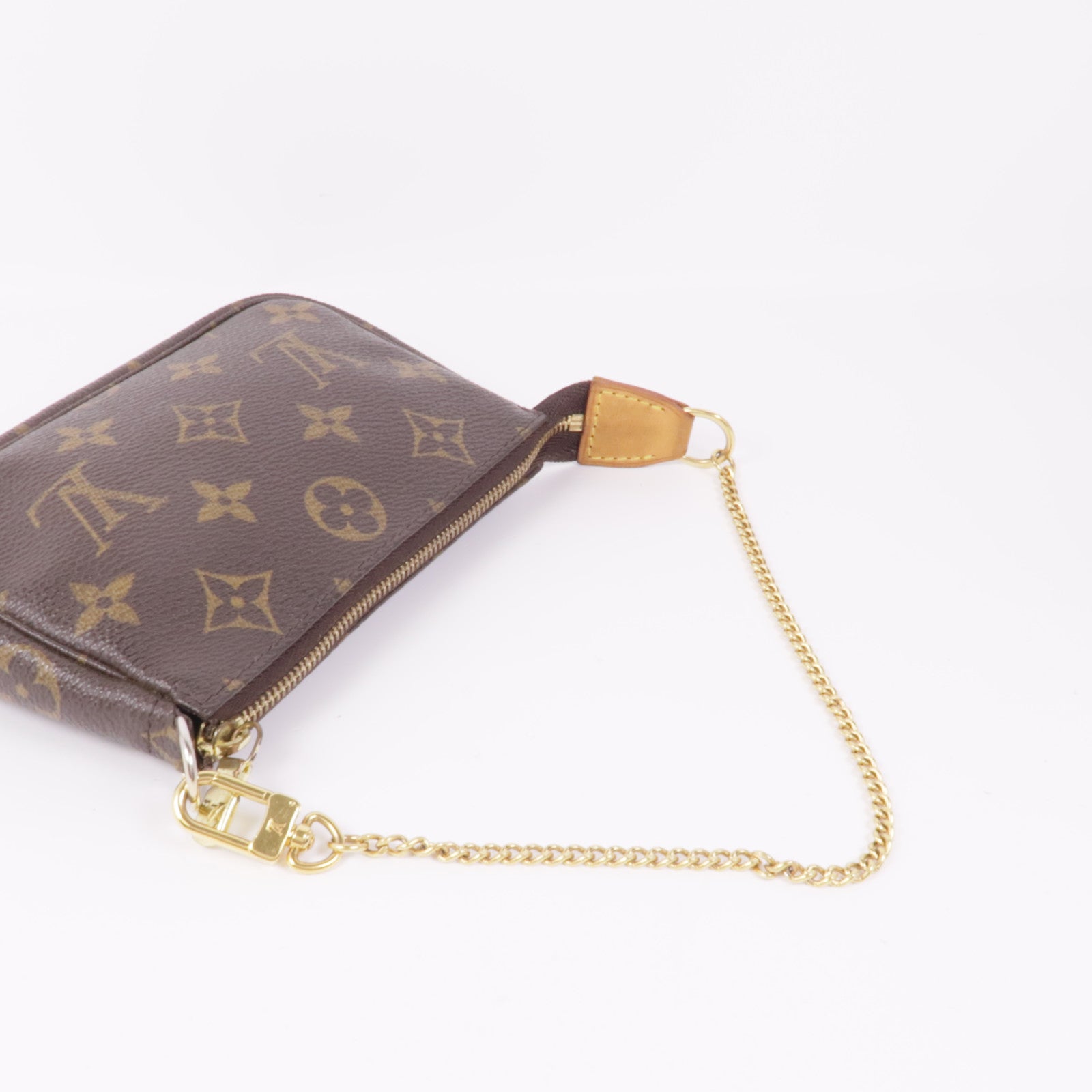 LOUIS VUITTON Monogram Mini Pochette Accessoires金扣手挽袋棕色