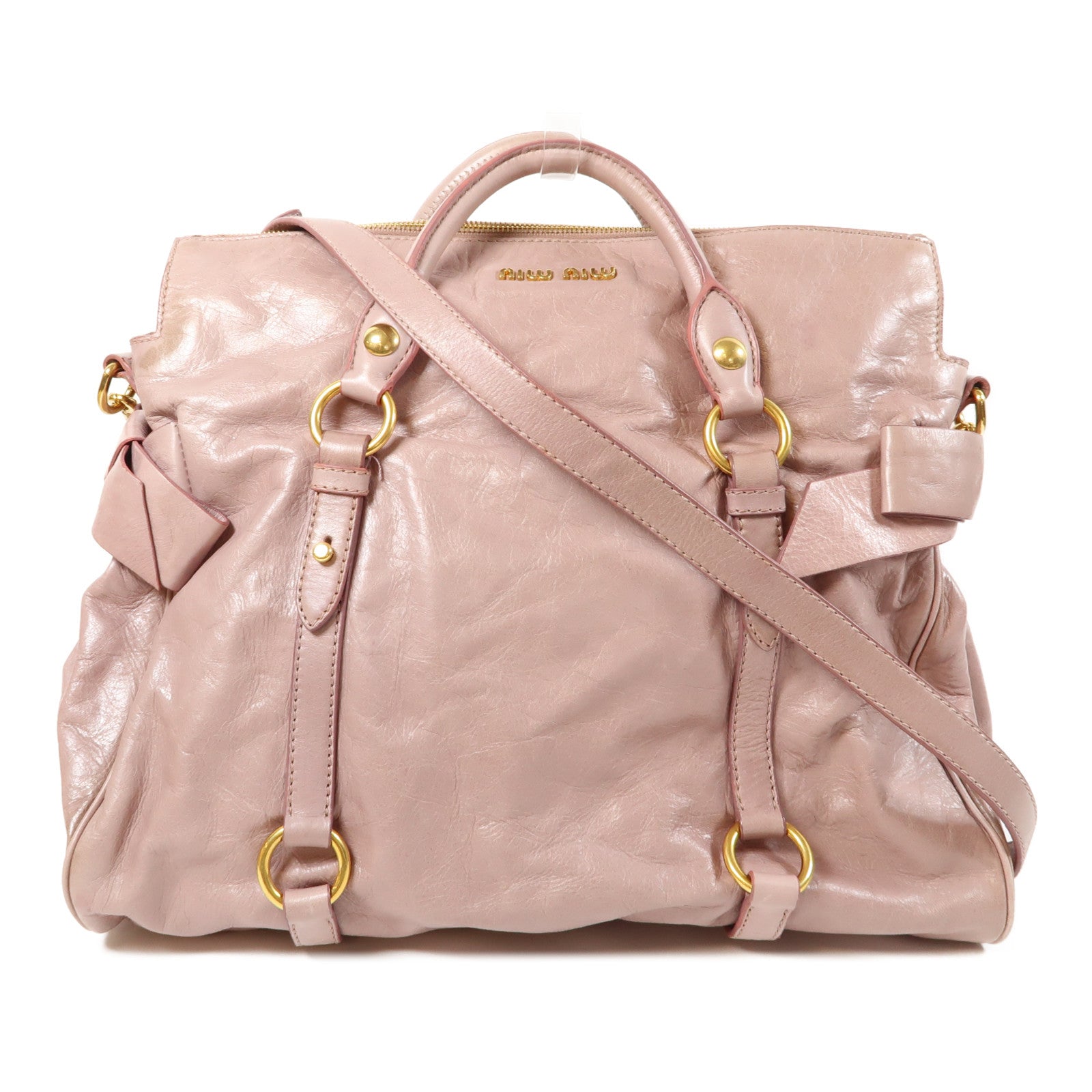 Miu Miu 【激減優惠】牛皮皮革2 Way Shoulder Bag金扣手挽肩背兩用袋粉紅色