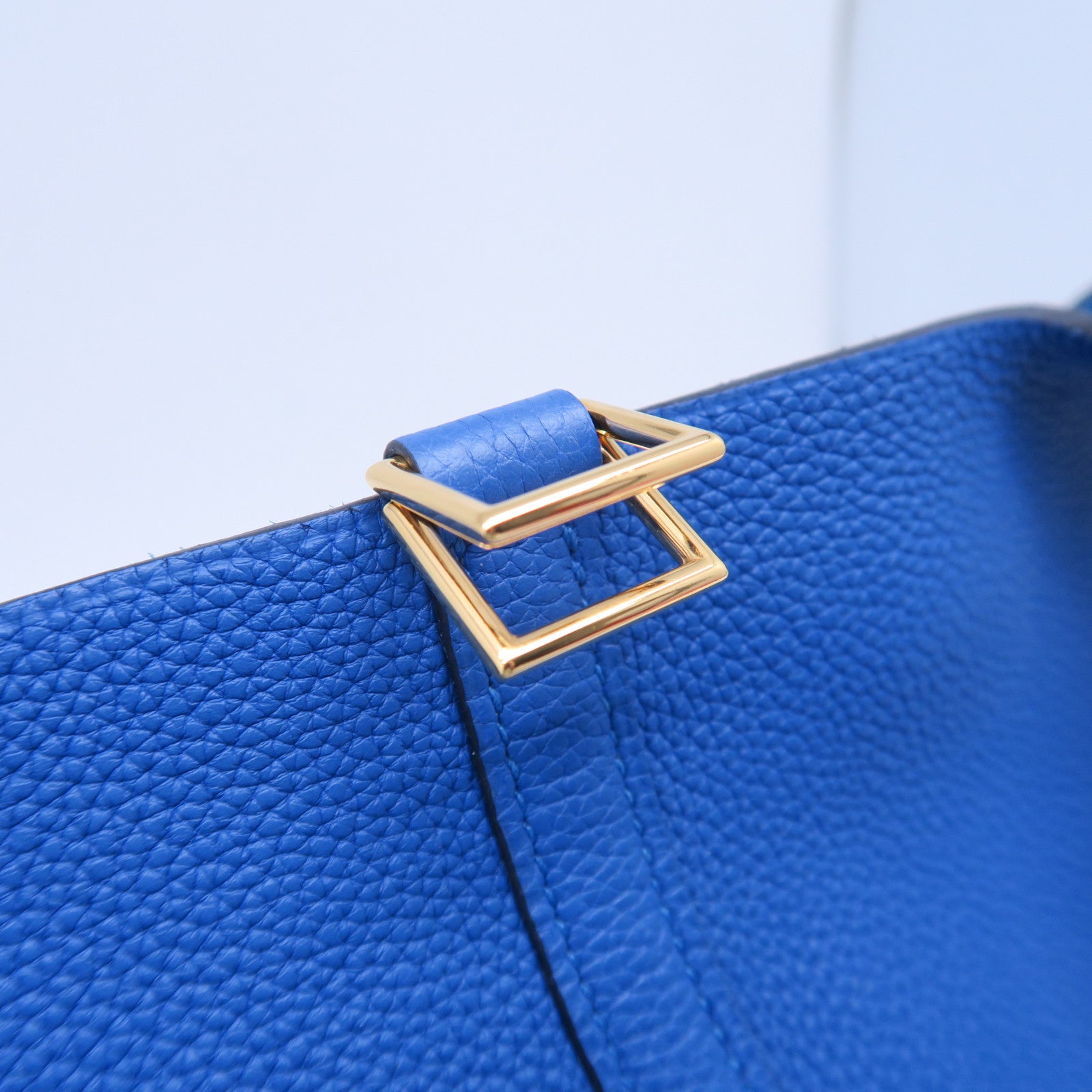HERMES 【激減優惠】Clemence皮革Picotin MM金扣手挽袋電子藍色