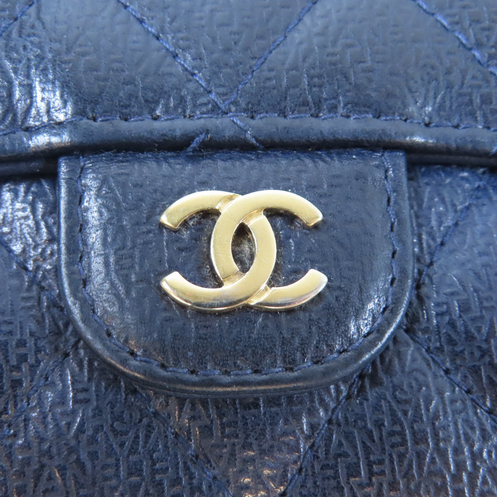 CHANEL 菱格牛皮皮革Card Case金扣卡片包藍色