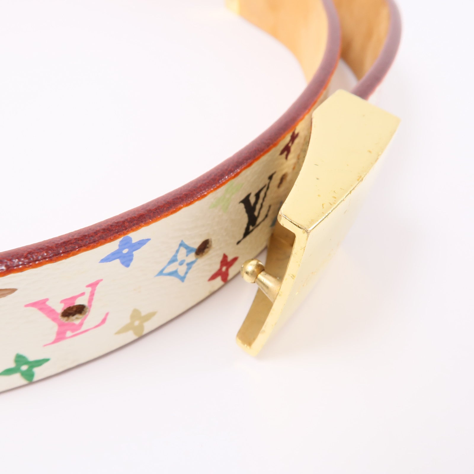 LOUIS VUITTON Monogram Multicolore Belt 70cm金扣皮帶白色