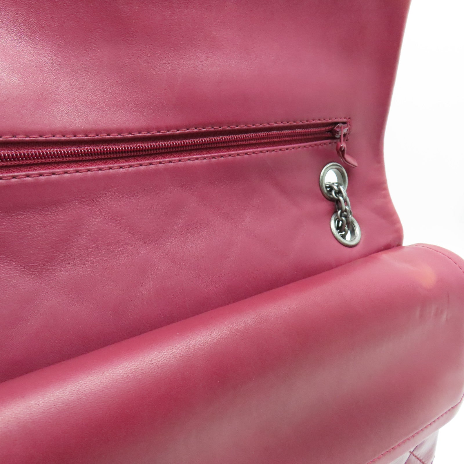 CHANEL 菱格漆皮皮革2.55 Chain Shoulder银扣链带肩背袋红色