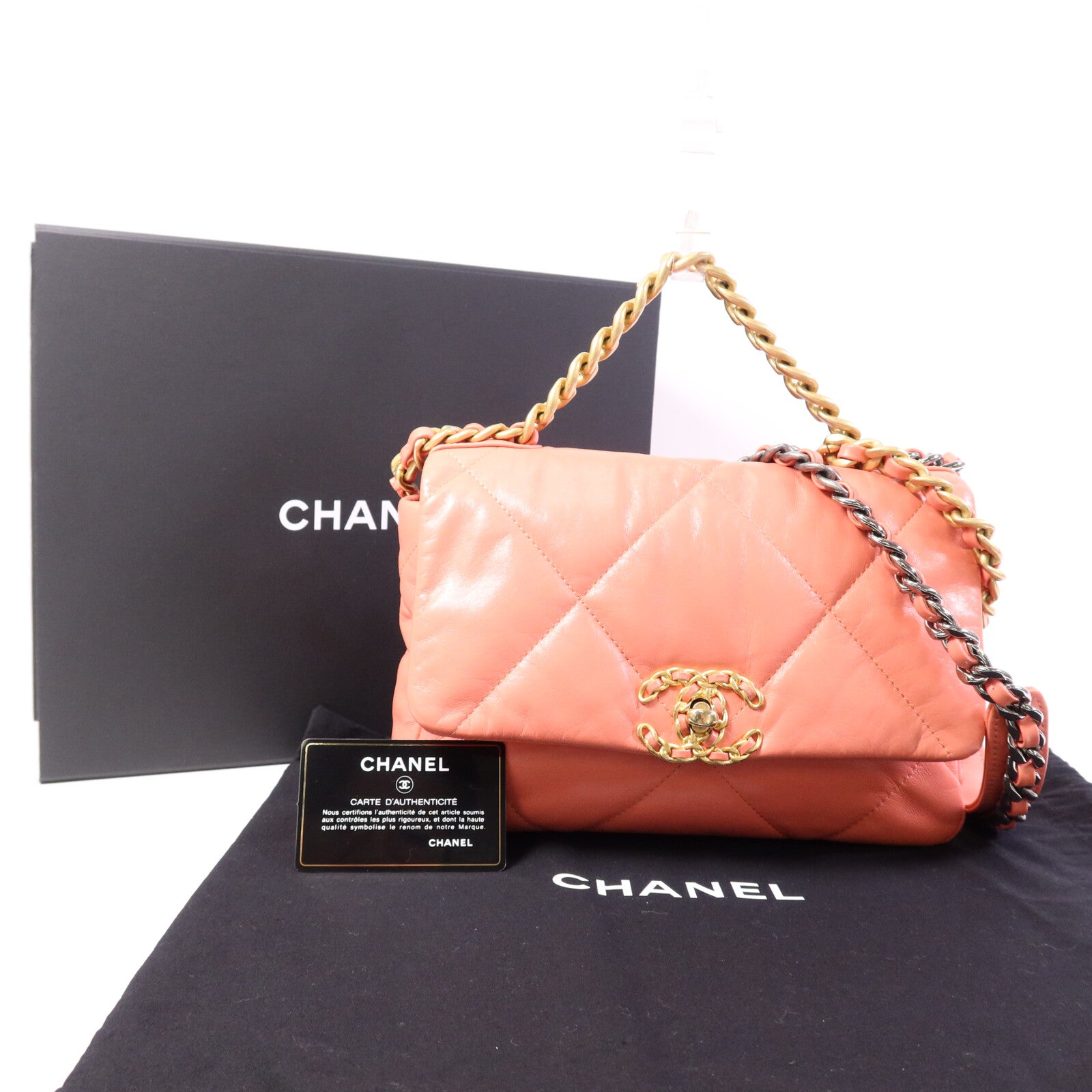CHANEL 牛皮皮革C19 Small金扣手挽肩背兩用袋
