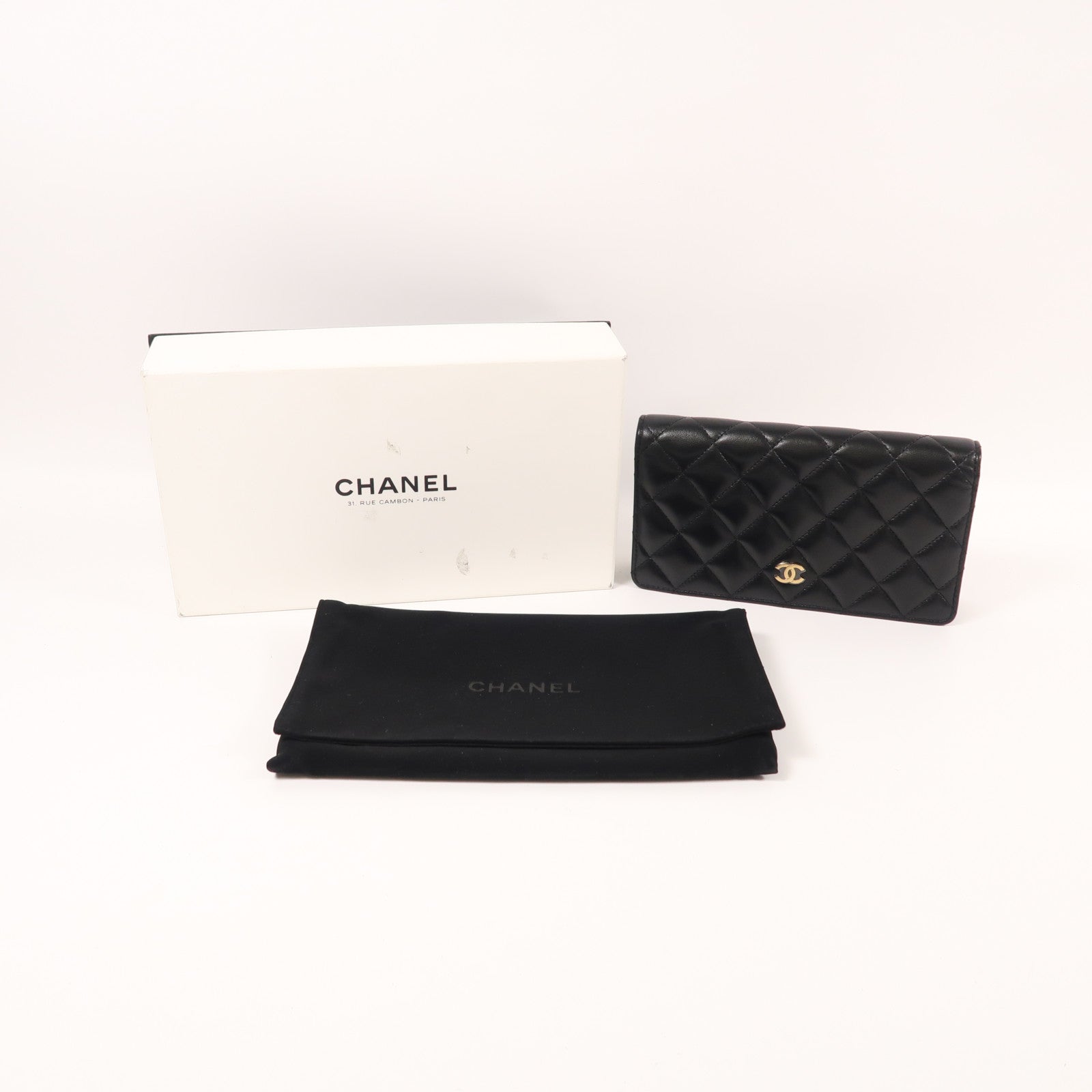 CHANEL 羊皮皮革Long Wallet金扣長錢包
