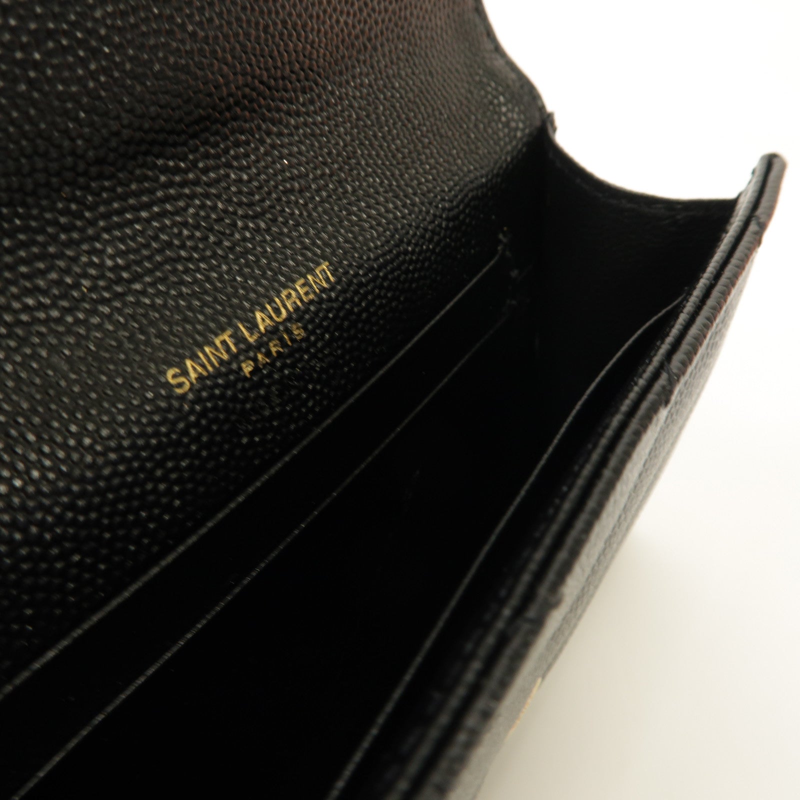 YVES SAINT LAURENT 斜紋牛皮皮革Card Case金扣卡片套黑色