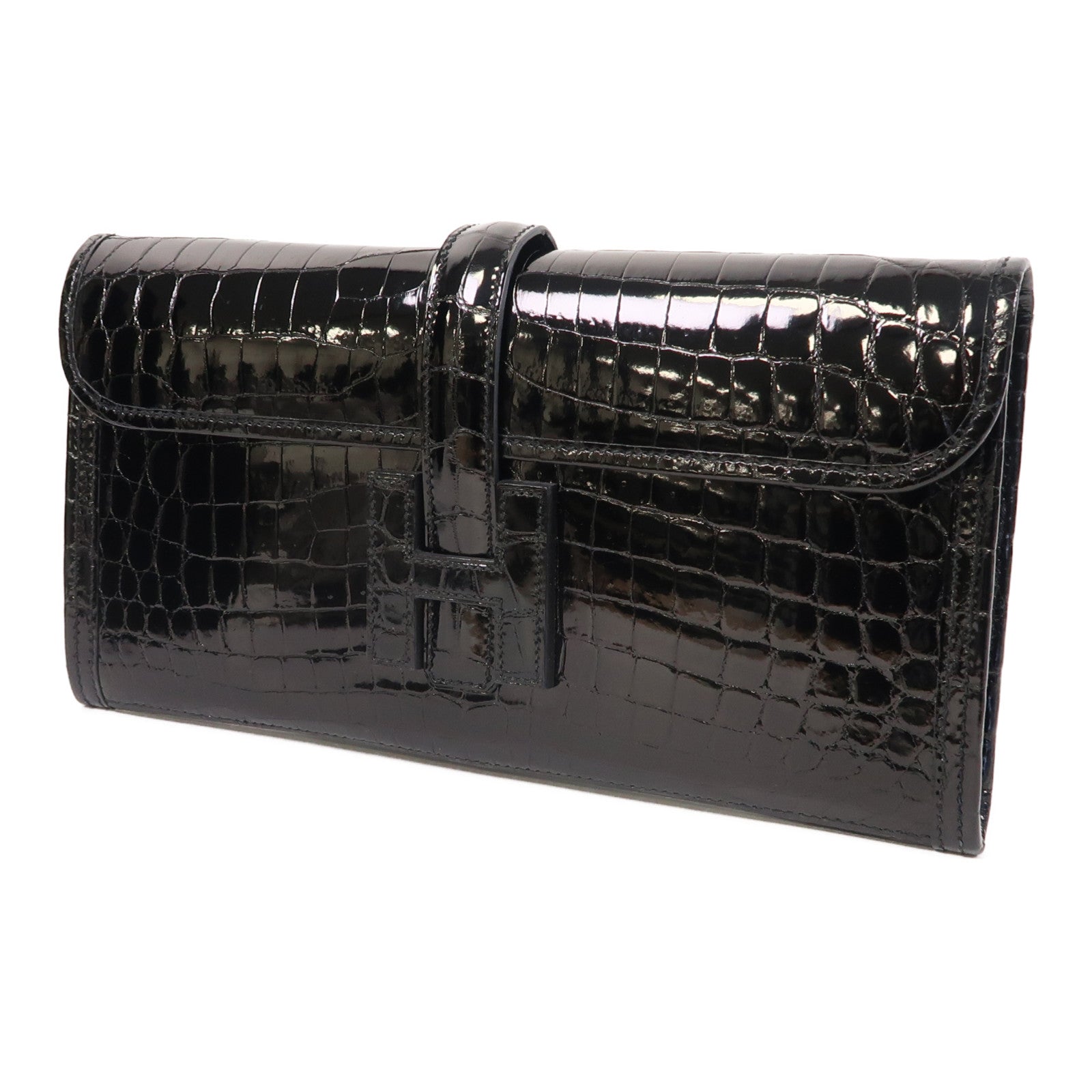 HERMES Croco Niloticus皮革Jije手拿包黑色