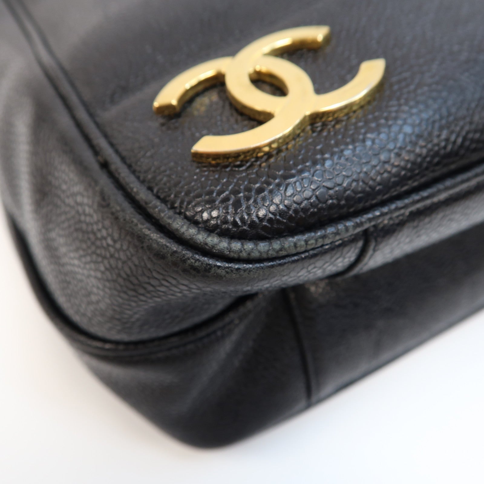 CHANEL Caviar皮革Shoulder Tote金扣肩背袋黑色