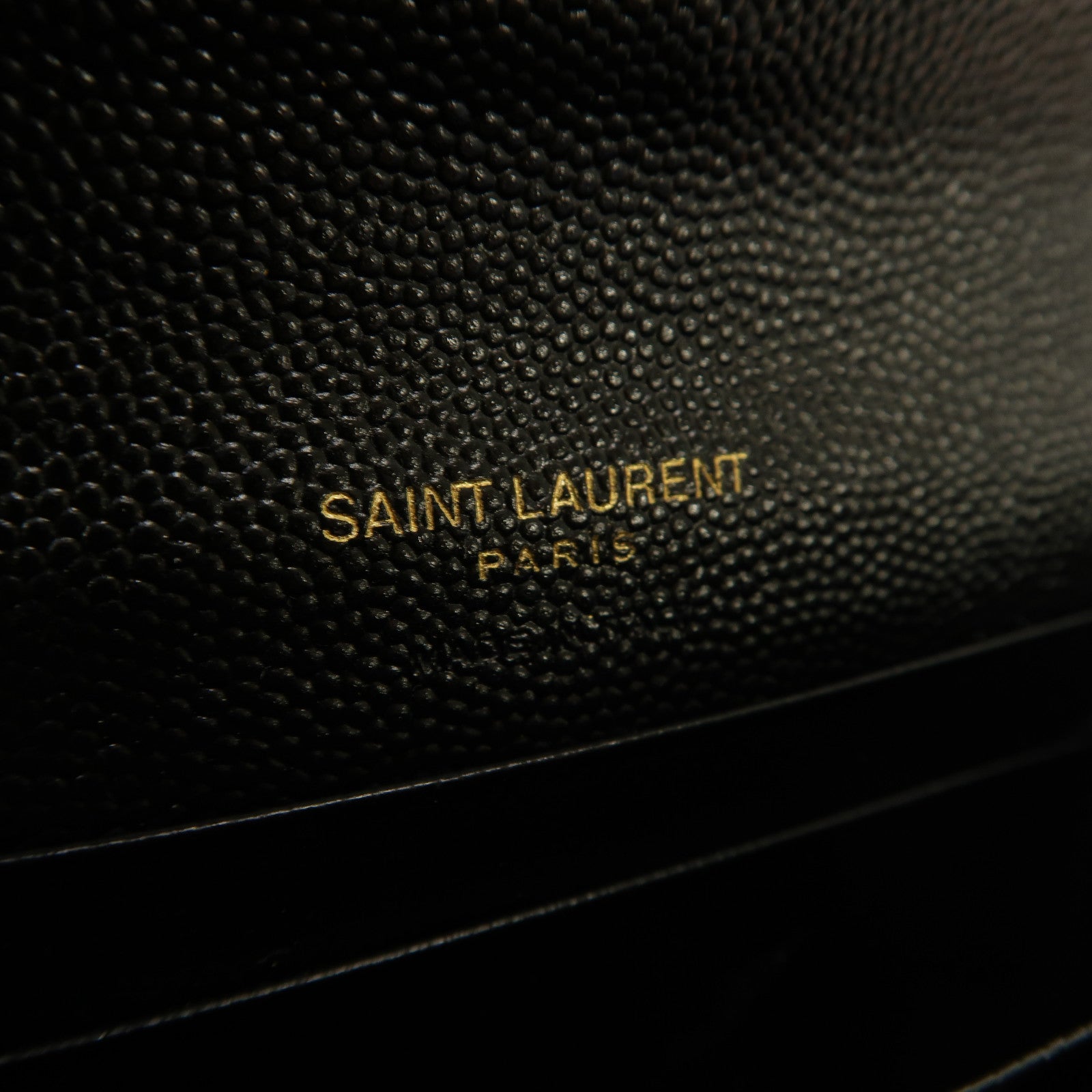 YVES SAINT LAURENT 斜紋牛皮皮革Card Case金扣卡片套黑色