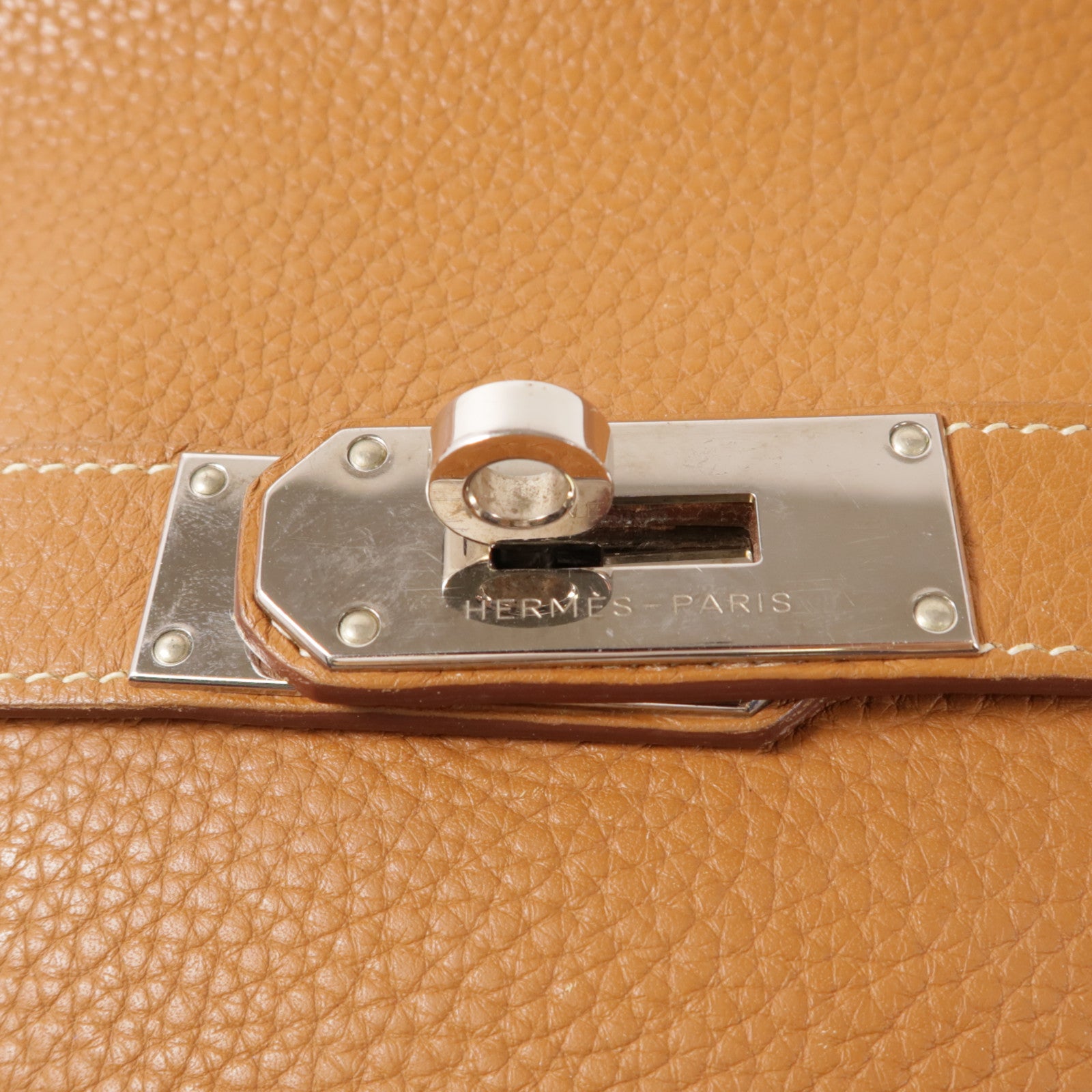HERMES Clemence皮革Jypsiere 34銀扣肩背袋Gold