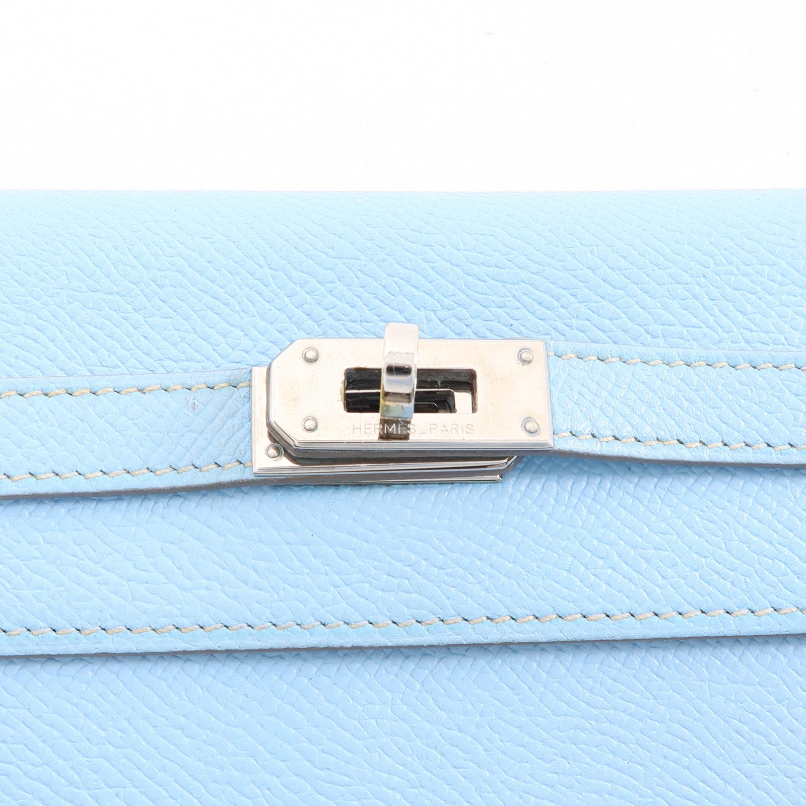 HERMES Epsom皮革Kelly Wallet銀扣長錢包Celeste/淺藍色